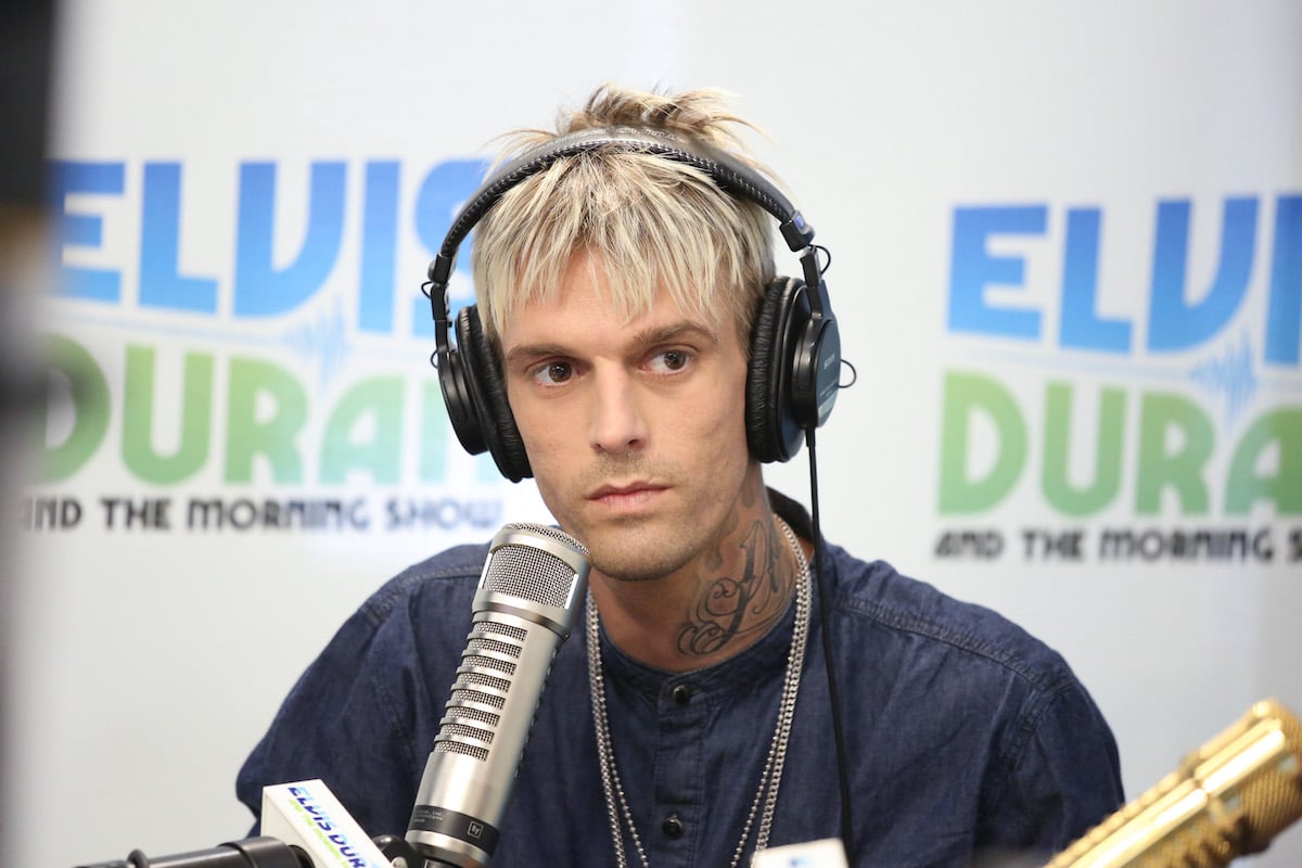 Singer Aaron Carter speaks on a radio show in 2017