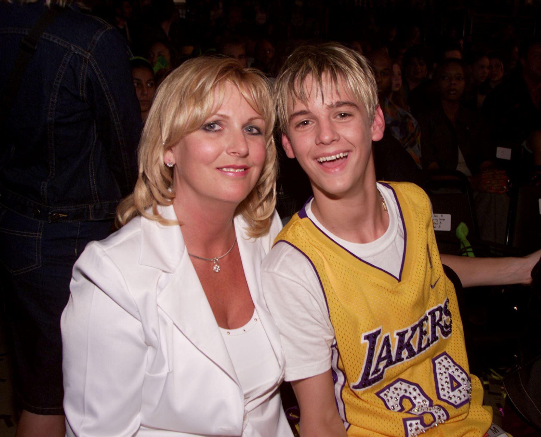 Aaron Carter and his mom attending Nickelodeon's 14th Annual Kids' Choice Awards at Barker Hanger