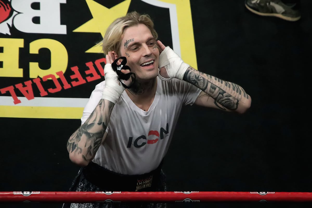 Signer Aaron Carter greets fans at his Celebrity Boxing match in 2021