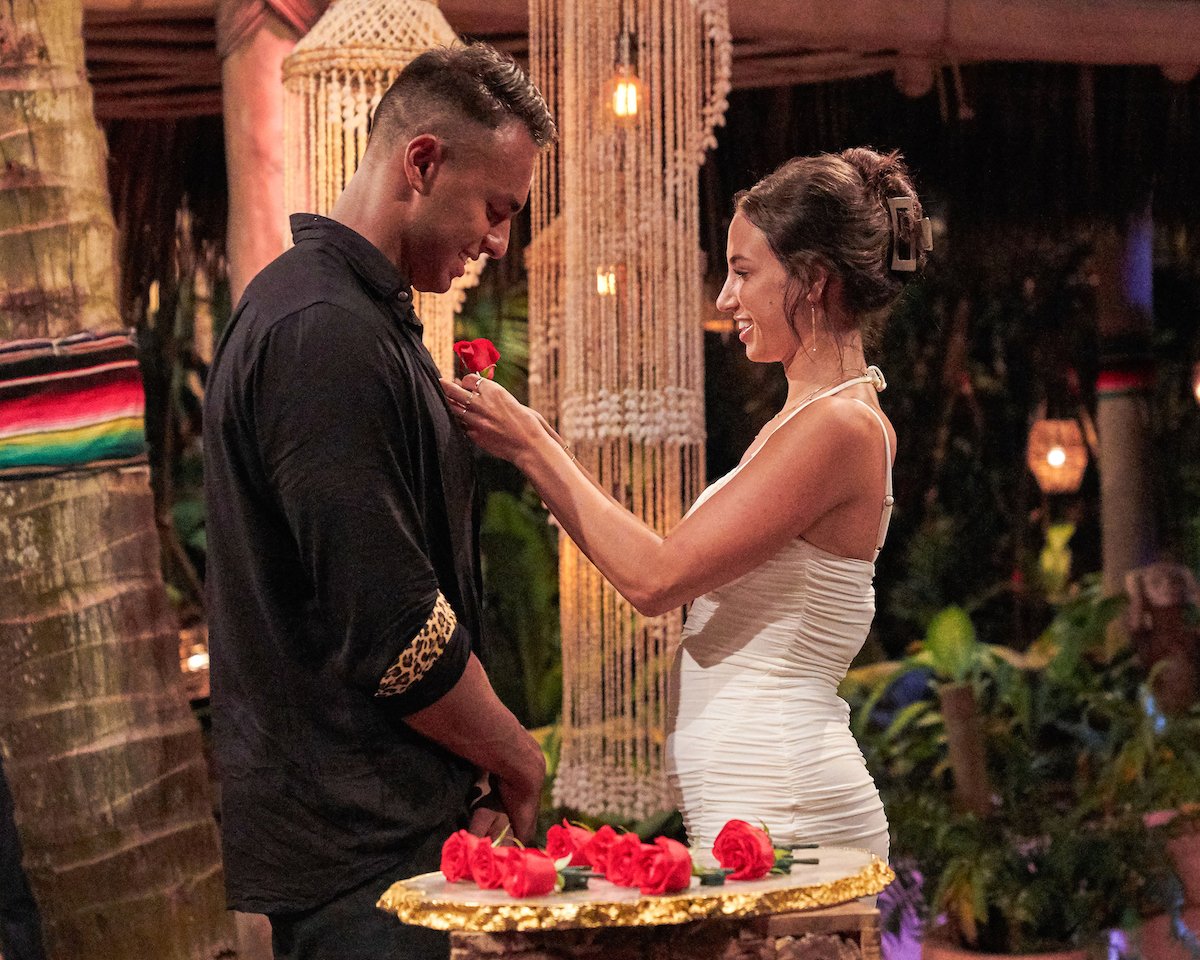 Aaron Clancy and Genevieve Parisi at a rose ceremony in 'Bachelor in Paradise' Season 8