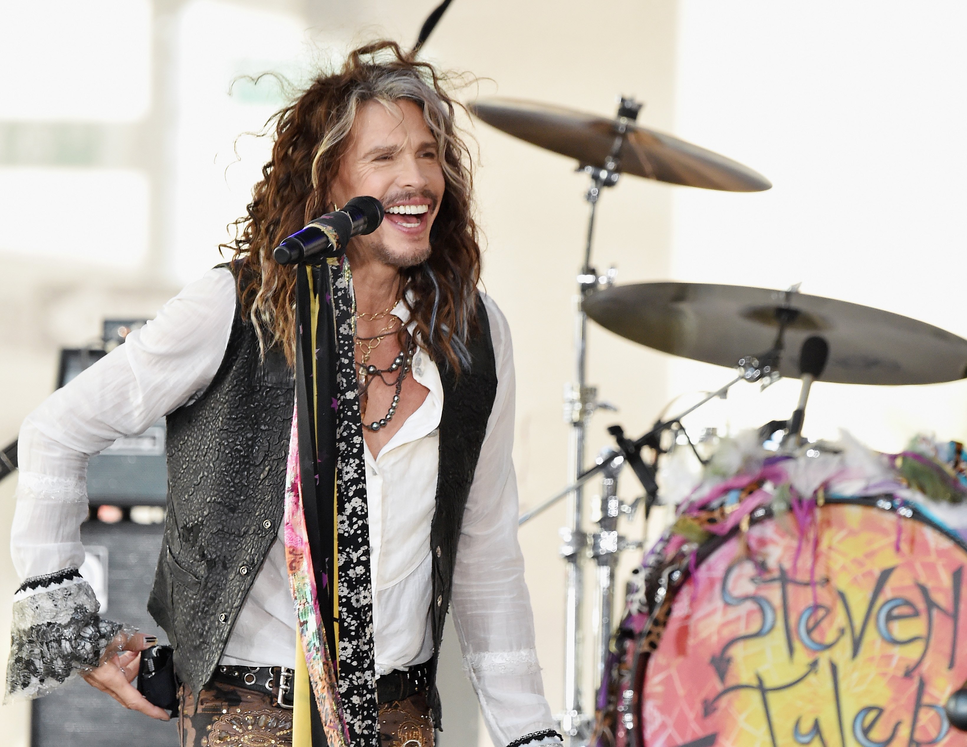 Aerosmith's Steven Tyler near a drum