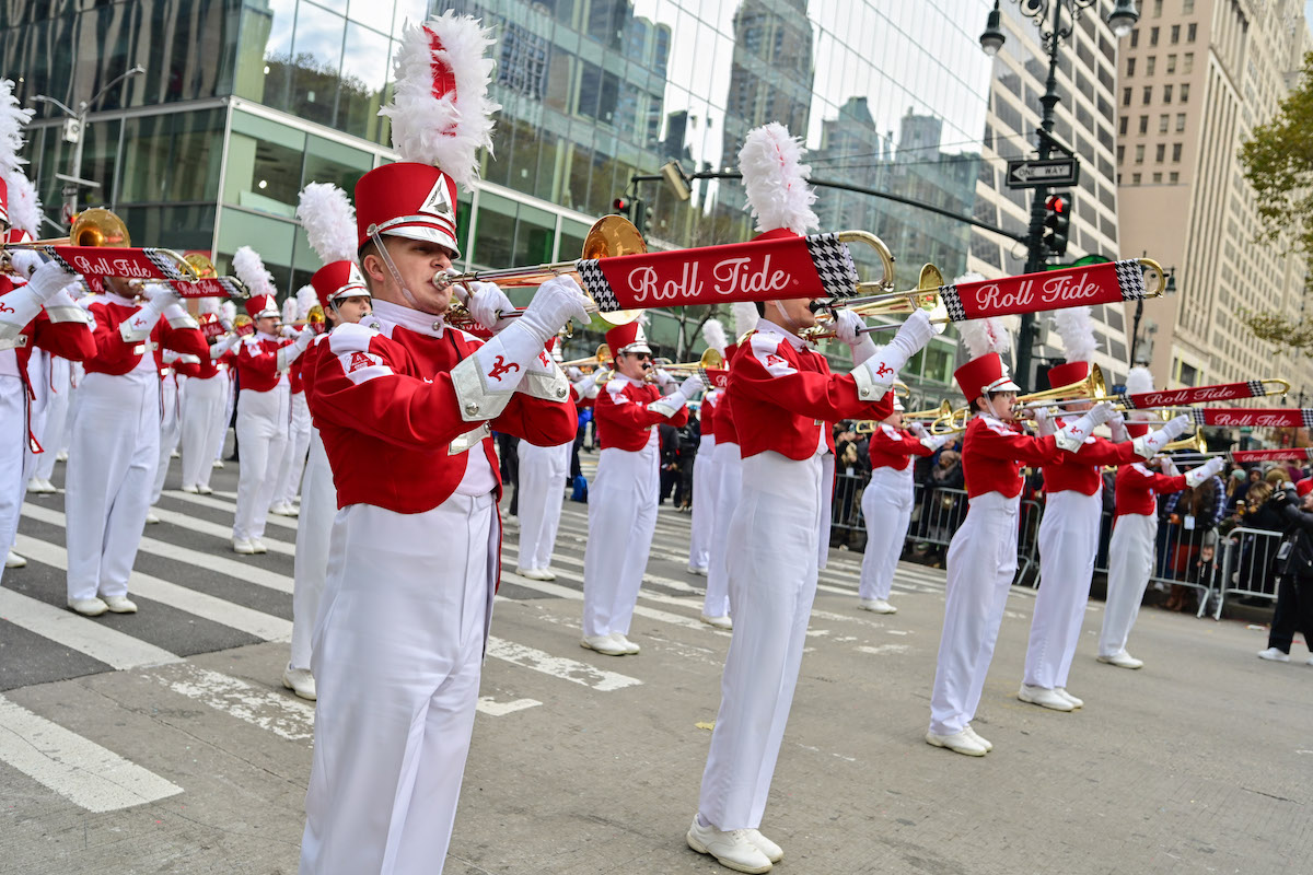 The University of Alabama marching band performs at the 95th Macy's Thanksgiving Day Parade