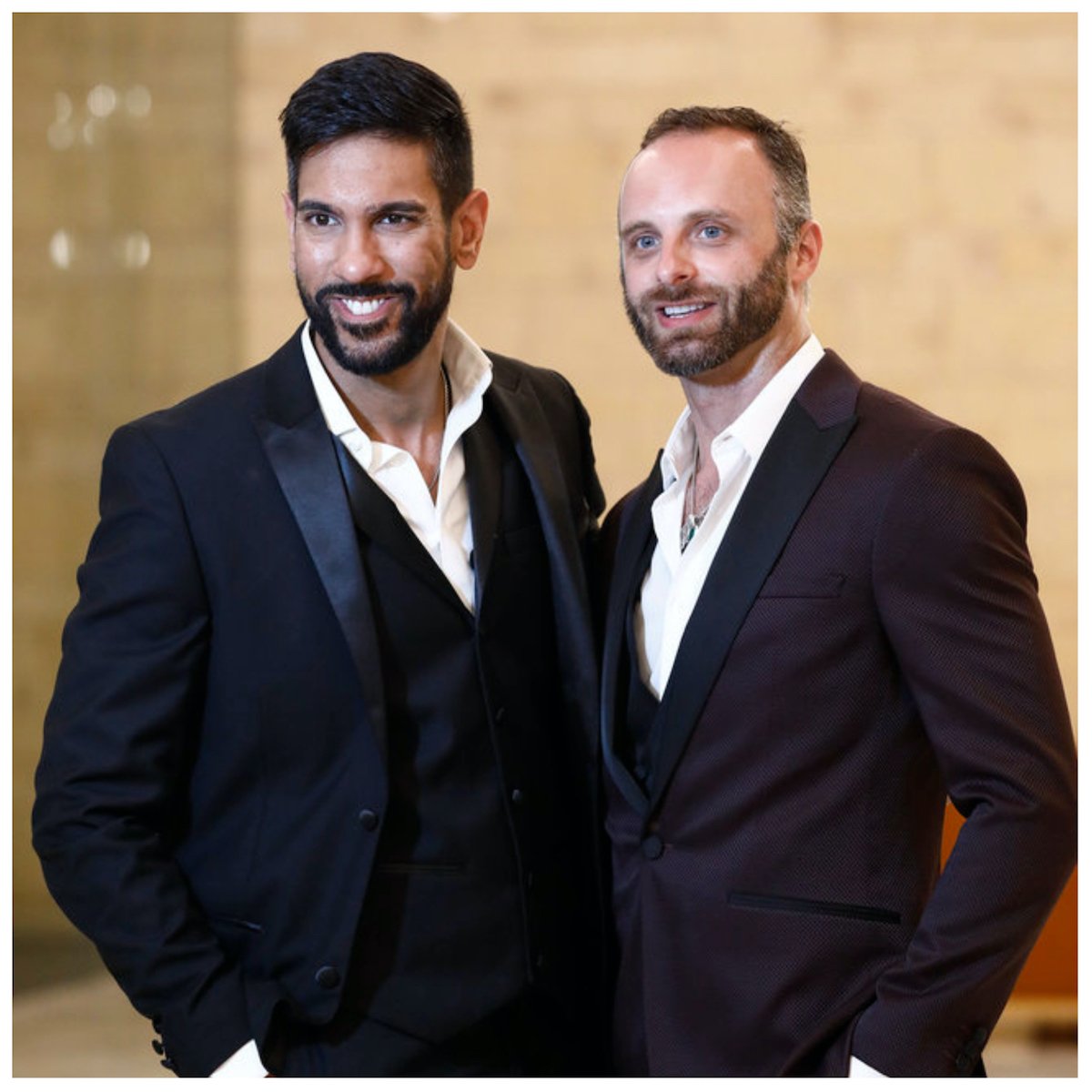 Amrit Kapai, Nicholas Kouchoukos wear tuxedos at a 'Family Karma' wedding