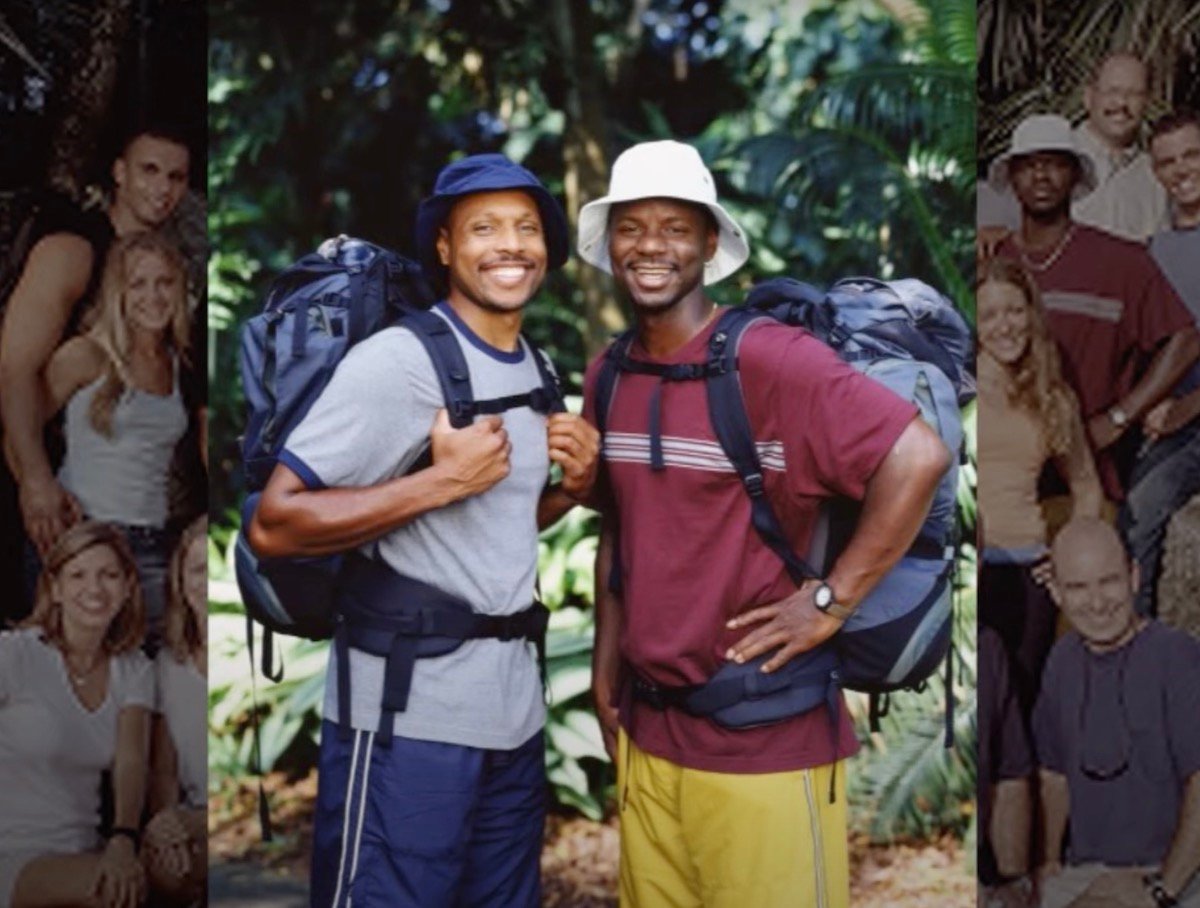 Andre Plummer and Damon Wafer pose for their cast photo before Season 3 of The Amazing Race
