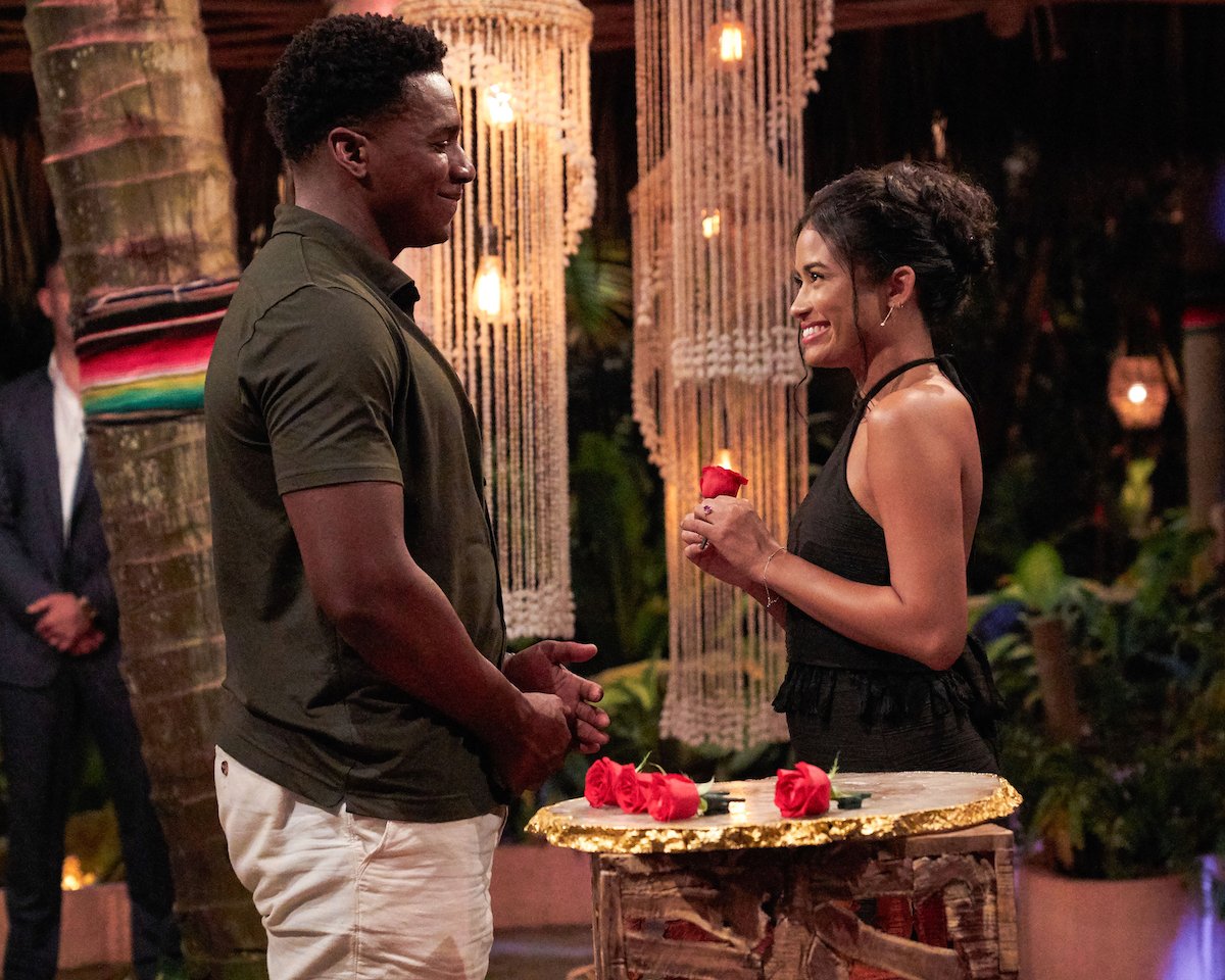 Andrew Spencer and Jessenia Cruz at a rose ceremony in 'Bachelor in Paradise' Season 8