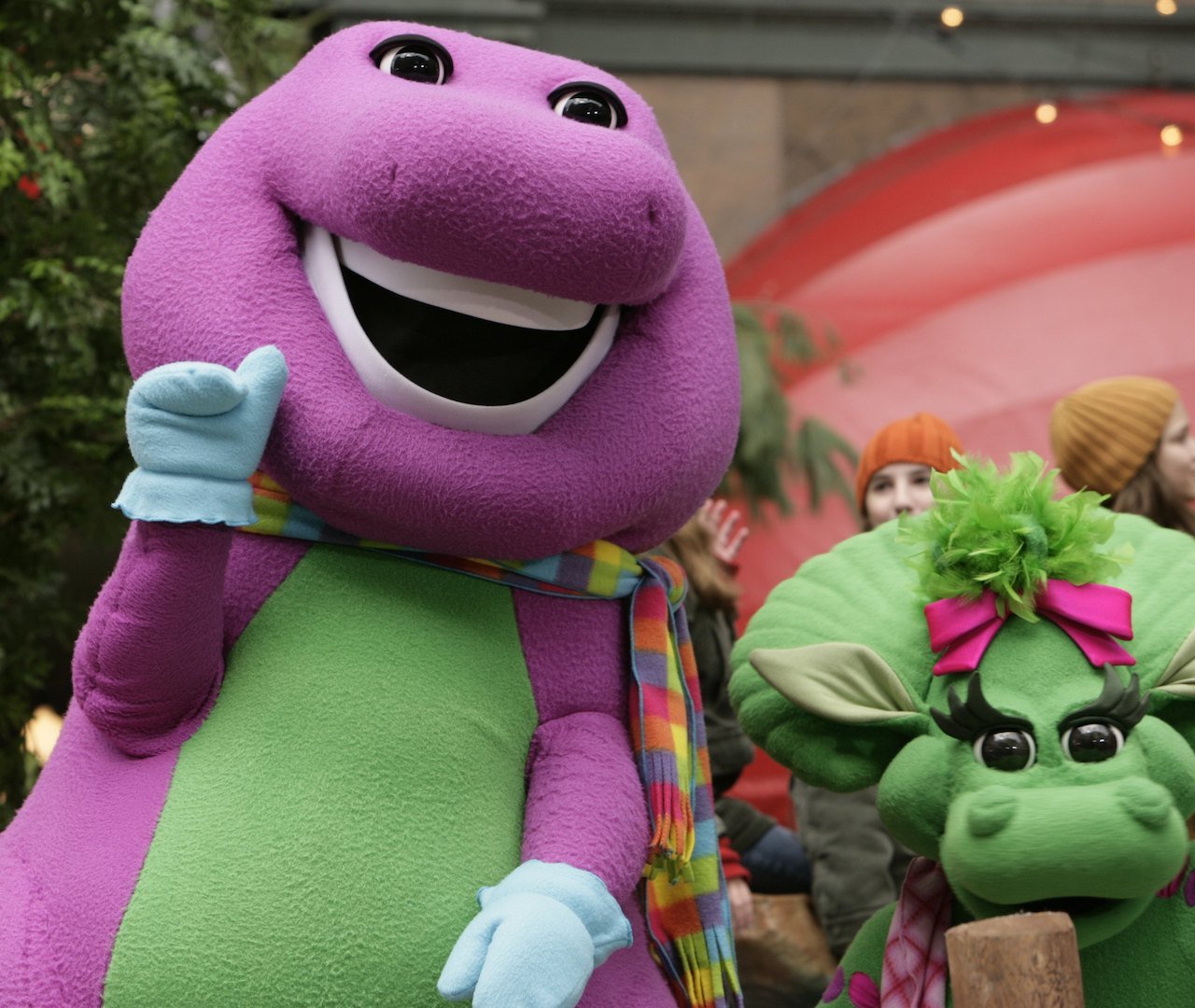 Barney and Baby Pop at Macy's Thanksgiving Day Parade; the creator of Barney's son was arrested
