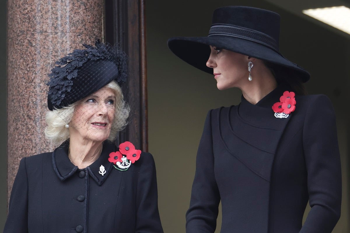 Camilla Parker Bowles and Kate Middleton, who said five words to lead queen consort off the balcony, attend the National Service Of Remembrance at The Cenotaph