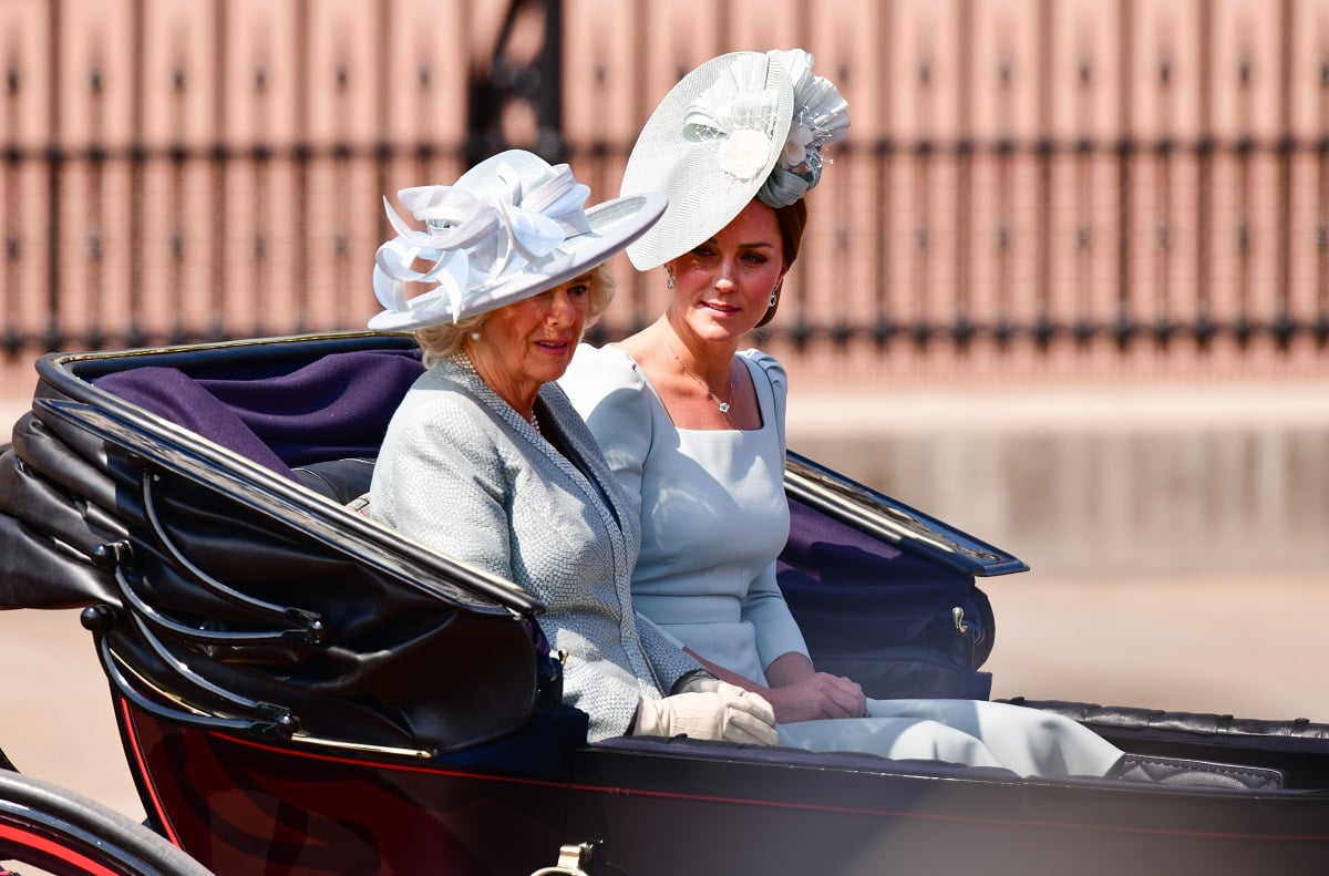 Camilla Parker Bowles and Kate Middleton leave Buckingham Palace in a carriage during the Trooping the Colour parade