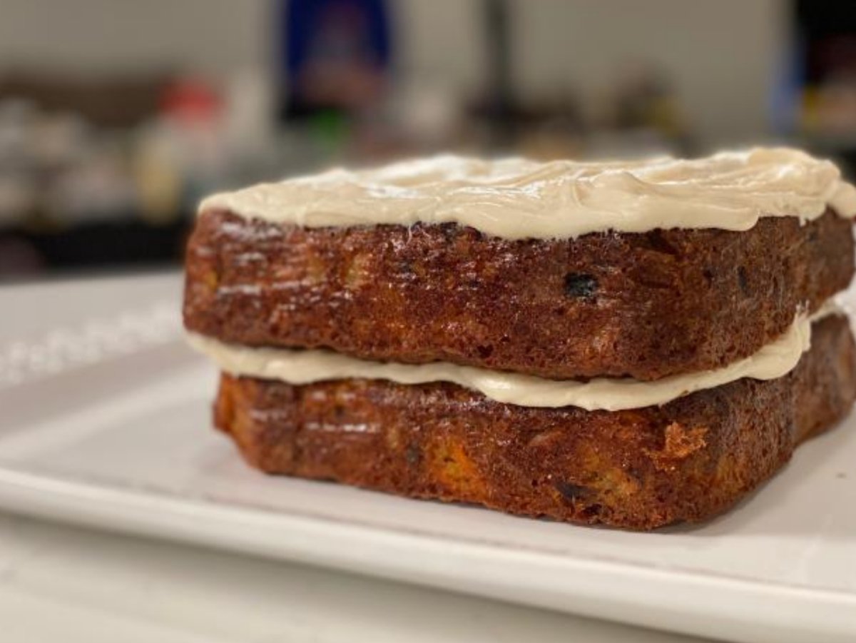 A photo of Christine Brown's carrot cake she made on 'Cooking with Just Christine' for TLC.