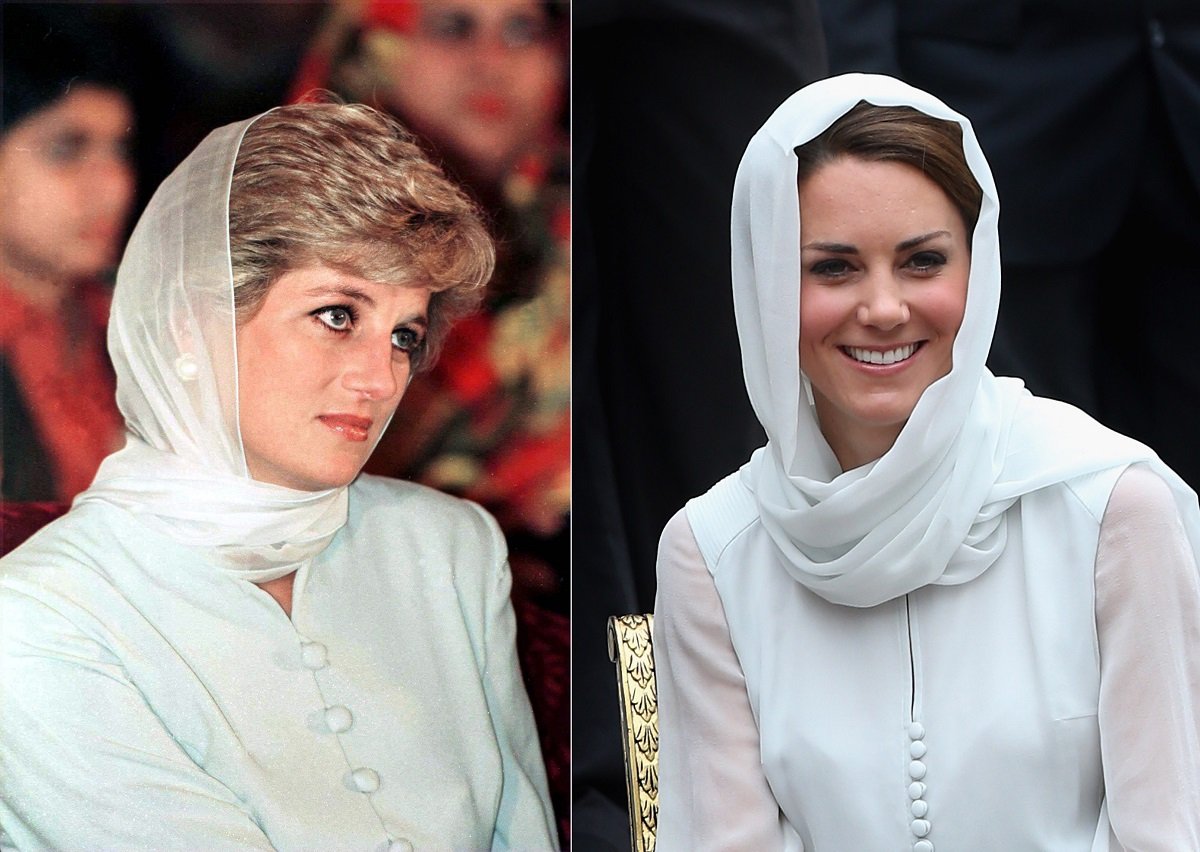 Composite image comparison between Princess Diana in Pakistan and Kate Middleton, who an expert says displays some of the same body language reminiscent of her mother-in-law, in Malaysia