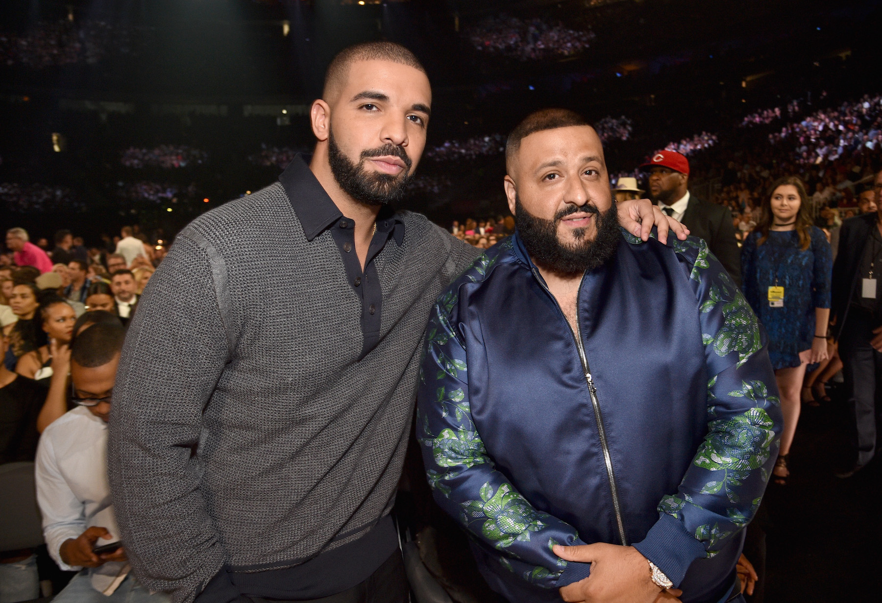 Drake and DJ Khaled posing for a photo together