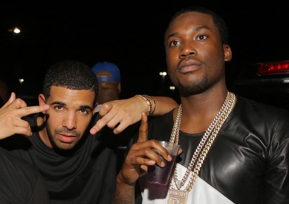 Drake and Meek Mill posing for a photo together