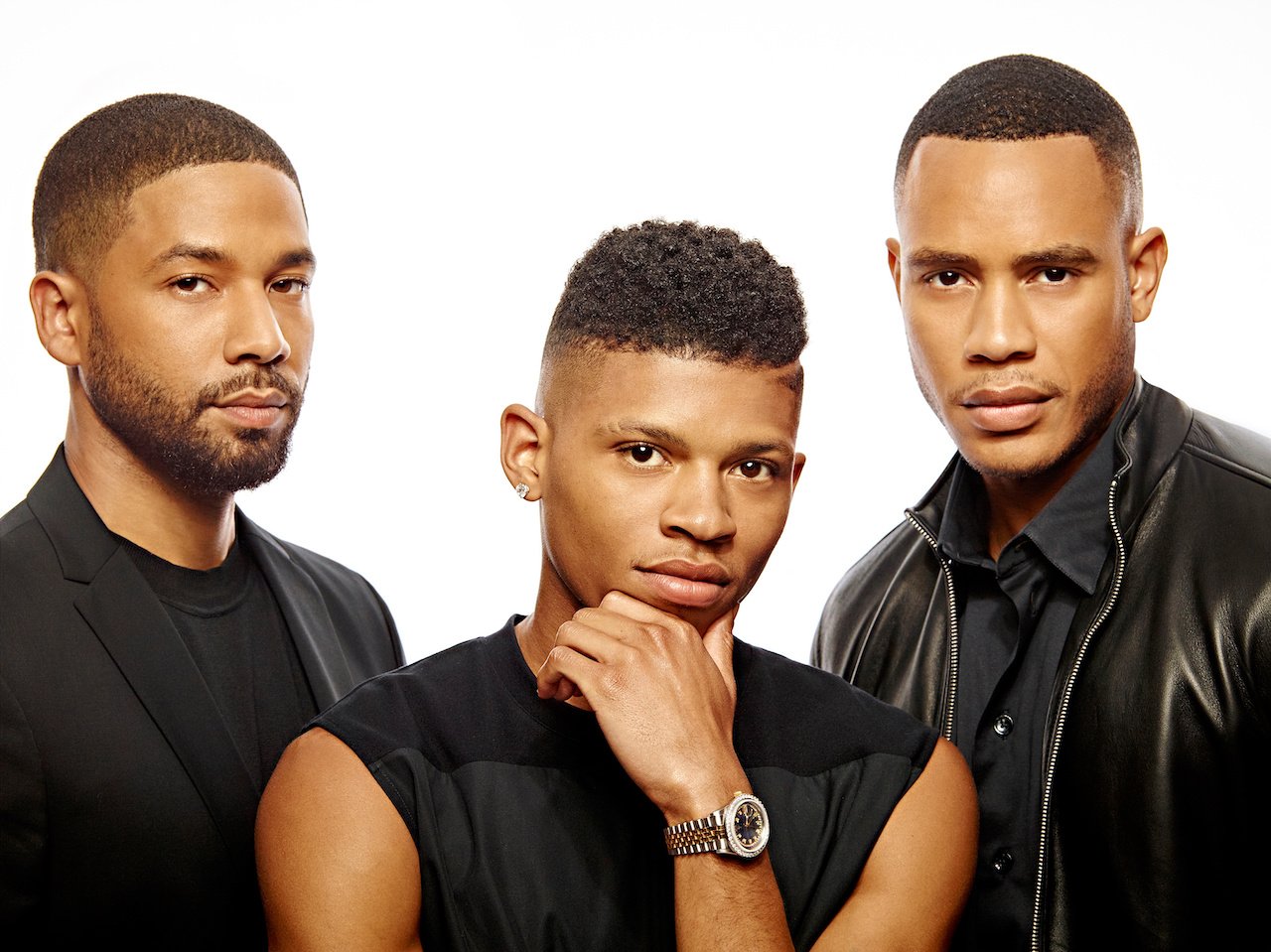 'Empire' cast Jussie Smollett, Bryshere Gray, and Trai Byers pose for promotional photo; Gray was arrested for domestic violence