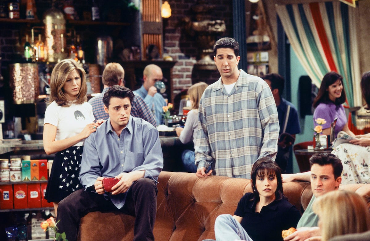 The cast of Friends films a scene for a 1996 episode