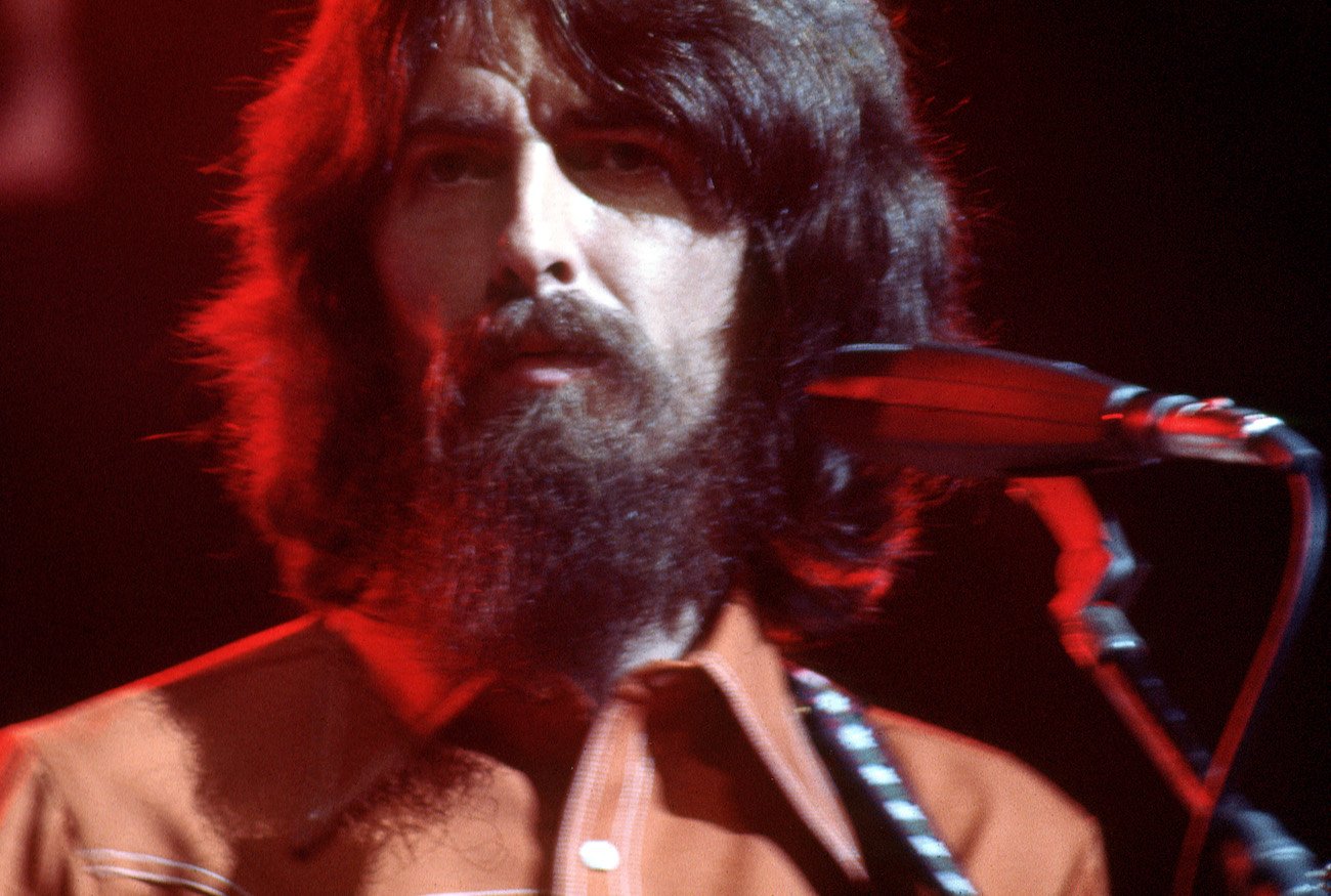 George Harrison performing at the Concert for Bangladesh in 1971.