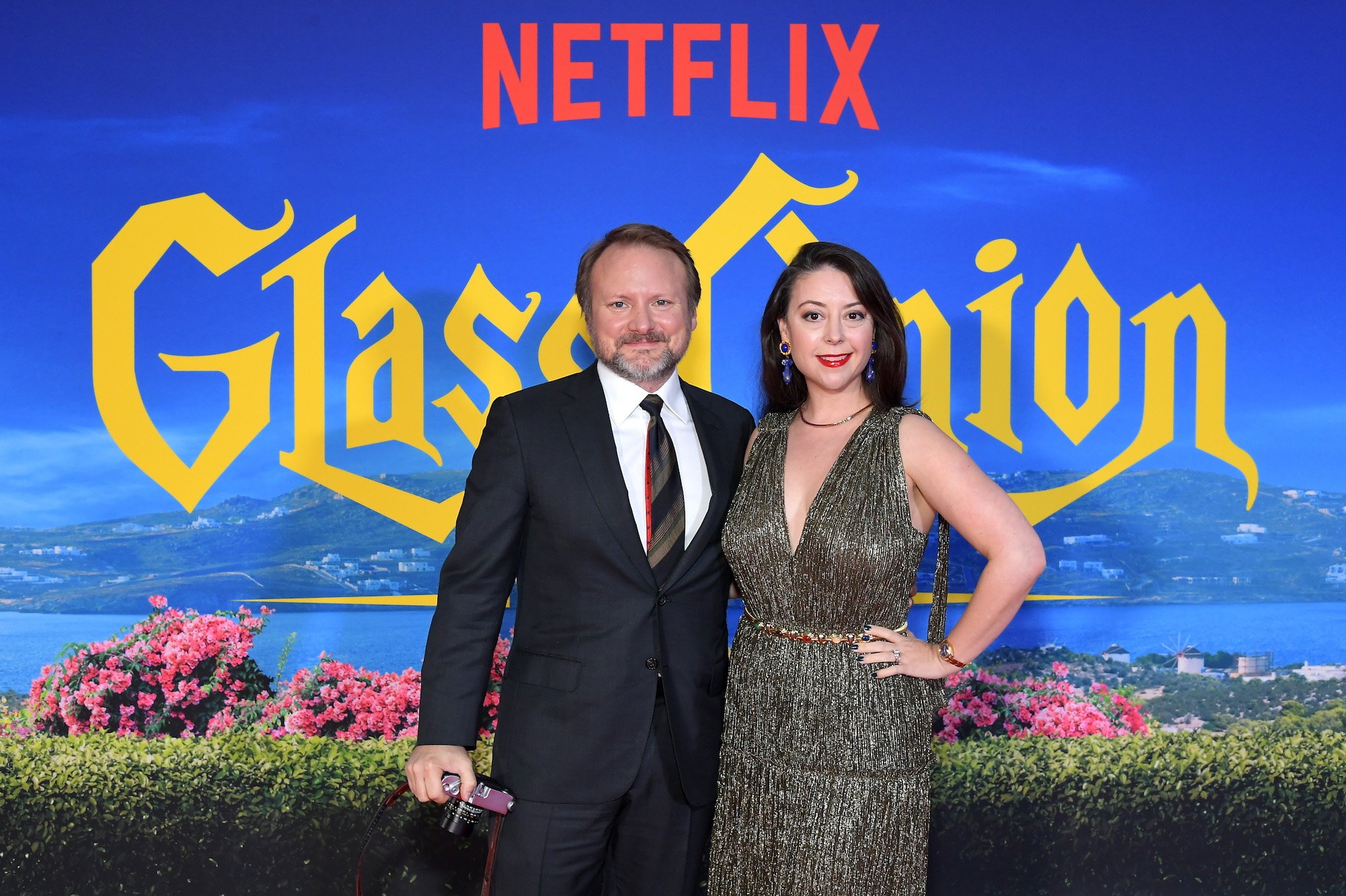 Rian Johnson and Karina Longworth attend the premiere of Glass Onion: A Knives Out Story in Los Angeles, California