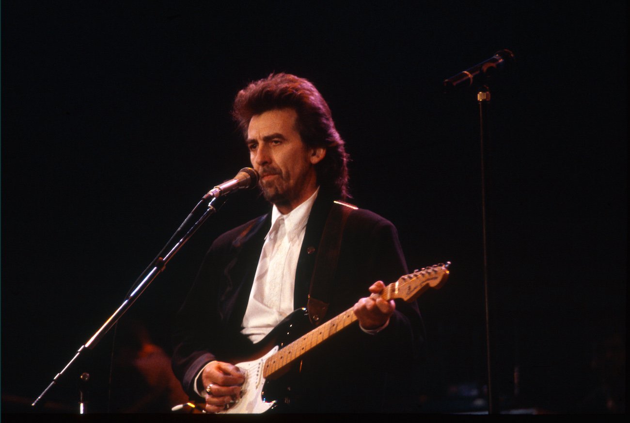 George Harrison performing at the Prince's Trust Concert in 1987.