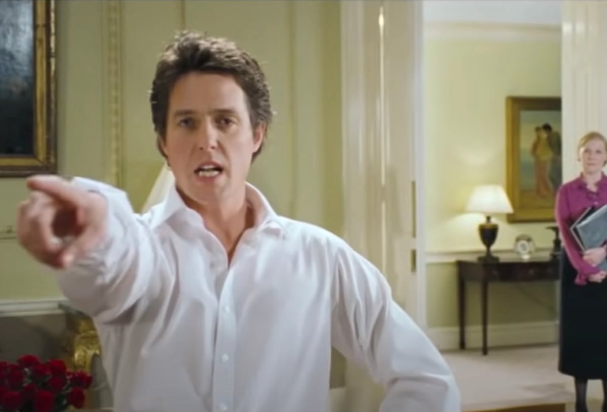 Actor Hugh Grant dances in his infamous Love Actually scene