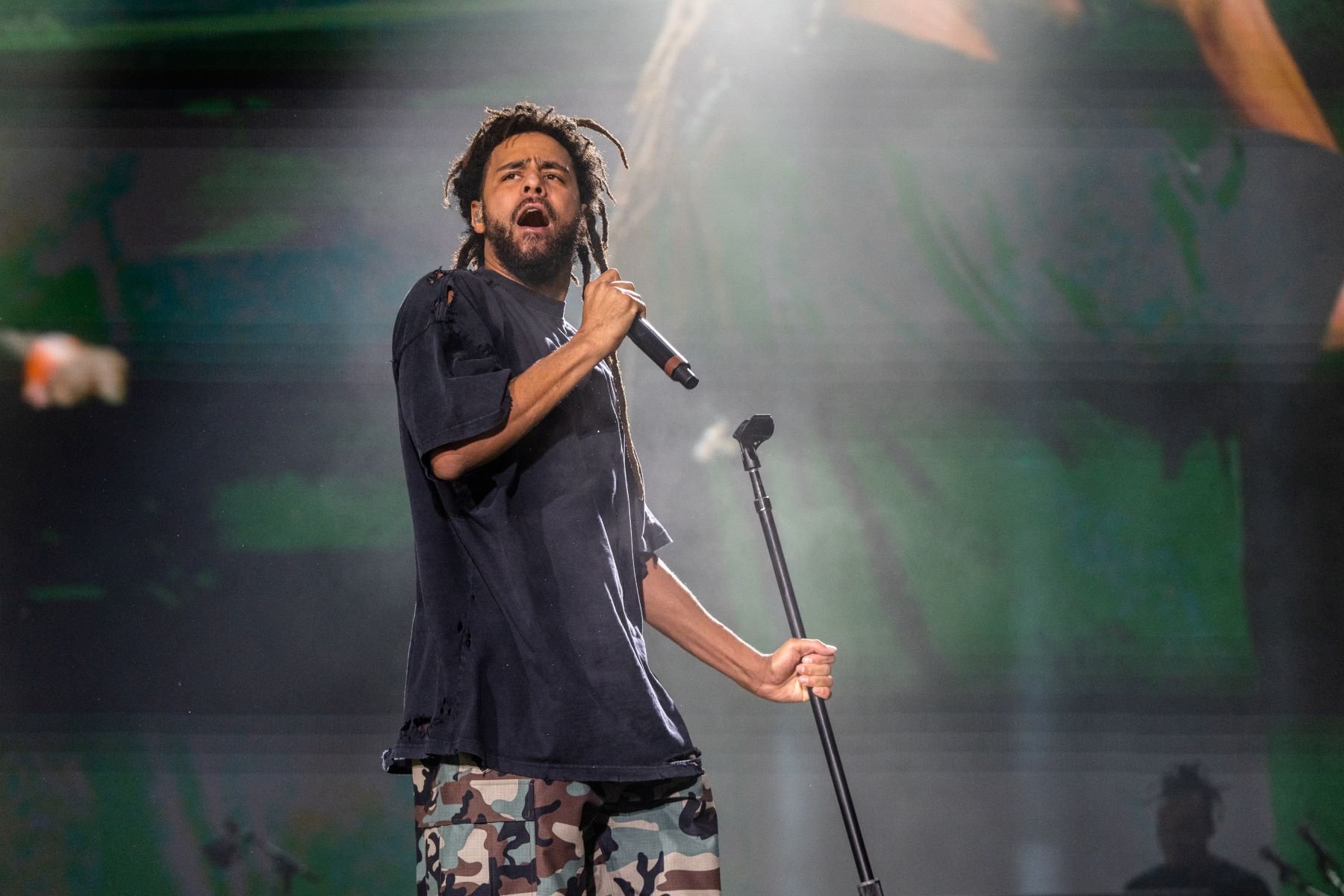 J. Cole performing during 2022 Lollapalooza at Grant Park in Chicago, Illinois