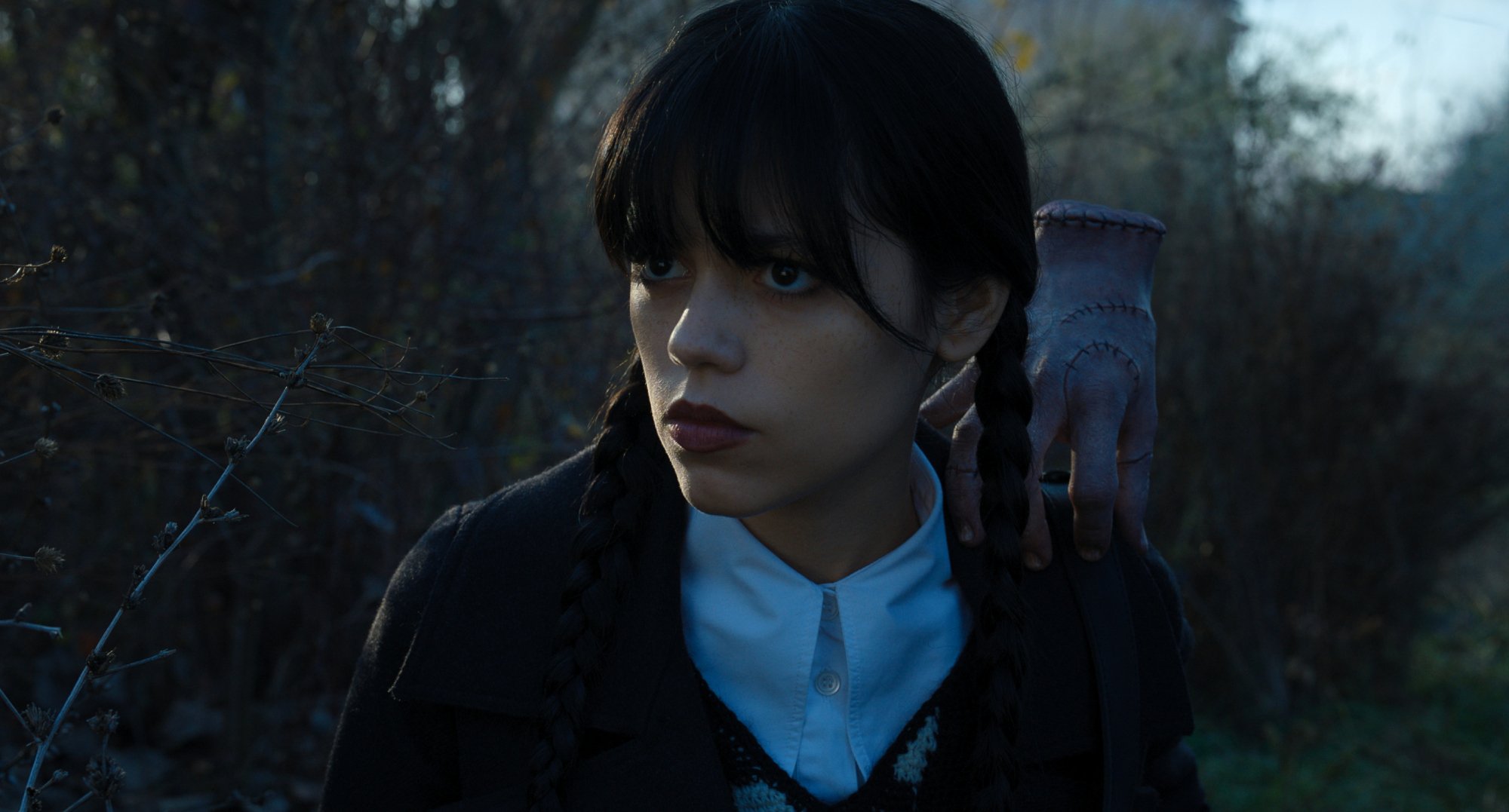 Jenna Ortega as Wednesday Addams with Thing in 'Wednesday.'