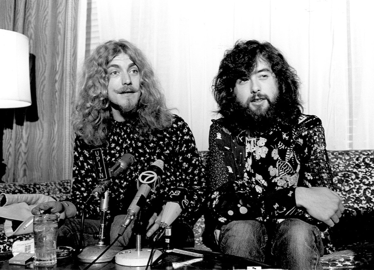 Robert Plant (left) and Jimmy Page, who were once mistaken for a couple, hold a press conference in Los Angeles in 1970.