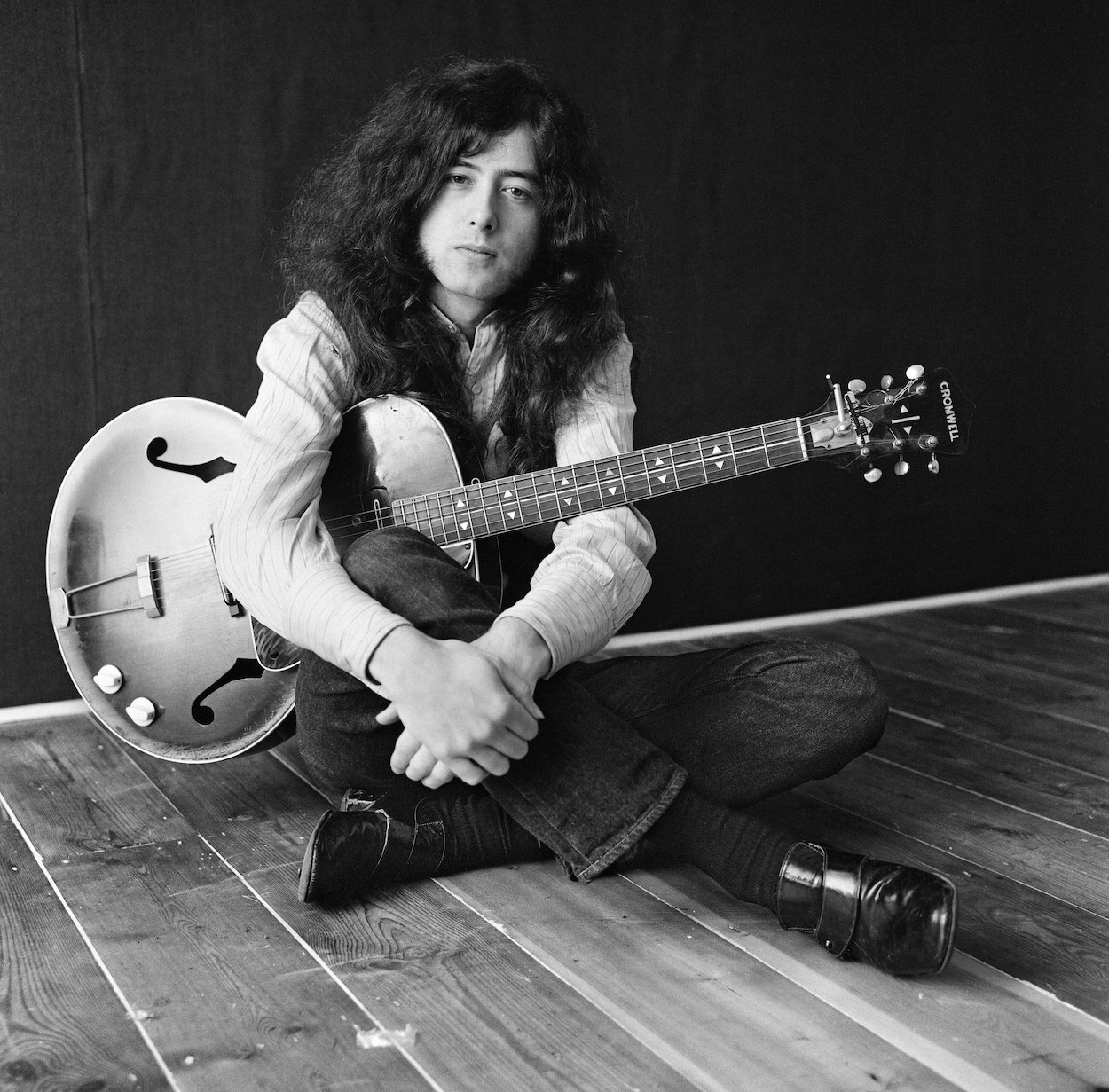 Jimmy Page in 1970, a decade before he established a connection with legendary actor Michael Caine.