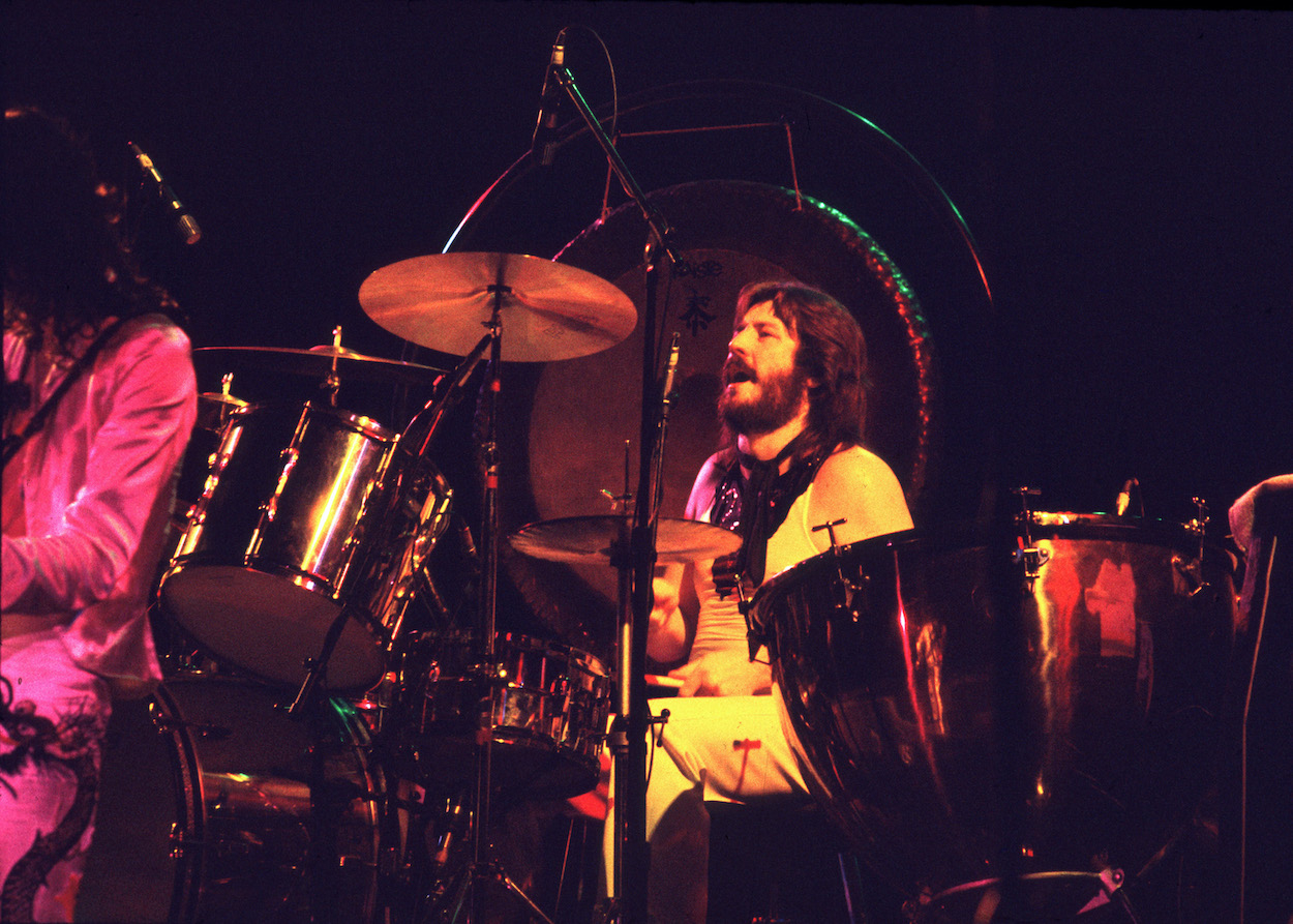 John Bonham, who once needed just 60 seconds to explain Led Zeppelin's popularity, performs during a 1977 concert.