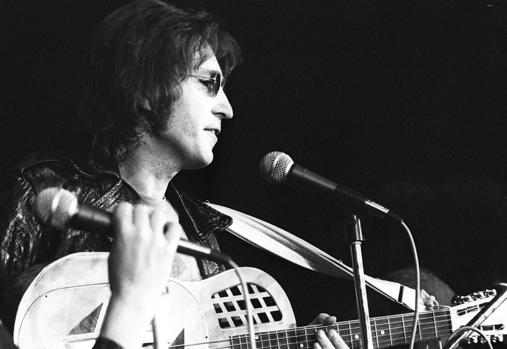 John Lennon formerly of The Beatles performs at the Chrysler Arena in Michigan
