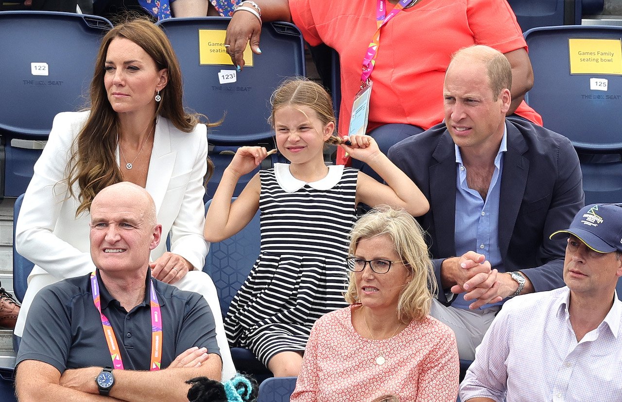 Kate Middleton, Princess Charlotte, and Prince William attend the hockey at the 2022 Commonwealth Games on August 02, 2022, in Birmingham, England.