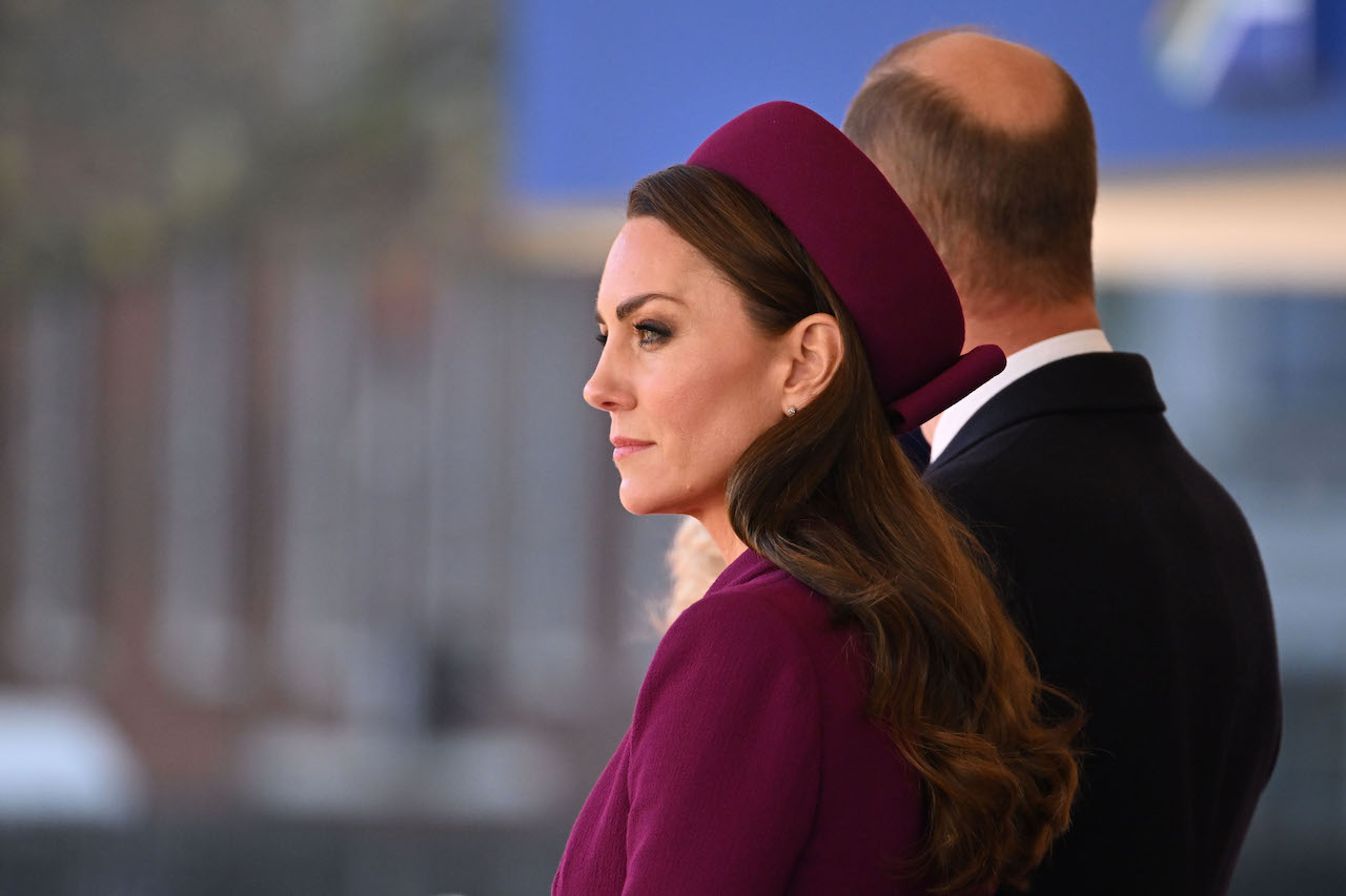 Kate Middleton, Princess of Wales, awaits President of South Africa Cyril Ramaphosa for his welcome ceremony at Horse Guards on November 22, 2022 in London, England.