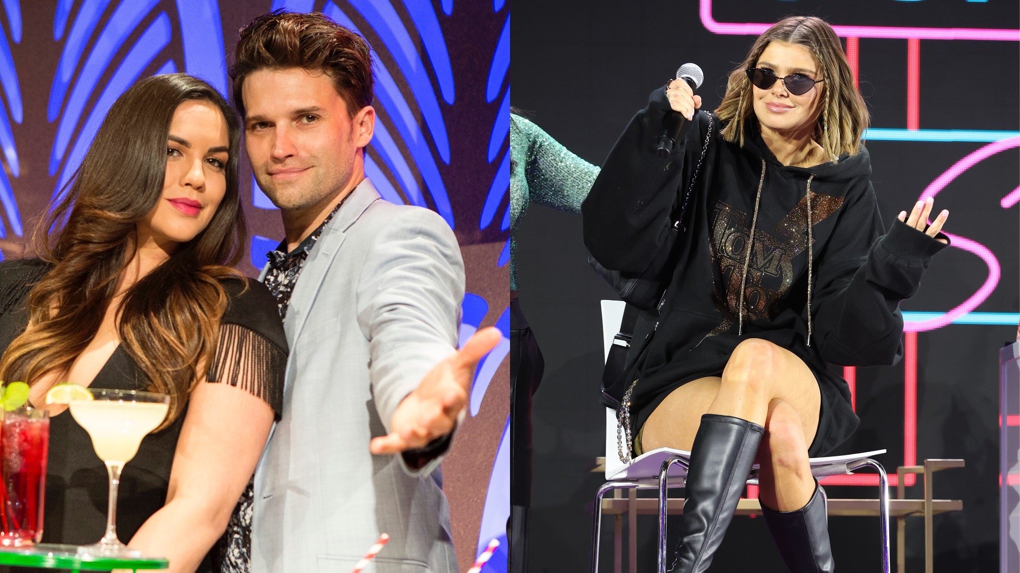 Katie Maloney, pictured with ex-husband Tom Schwartz on left, called Raquel Leviss (on right) a "fan girl" for wearing a TomTom hoodie.