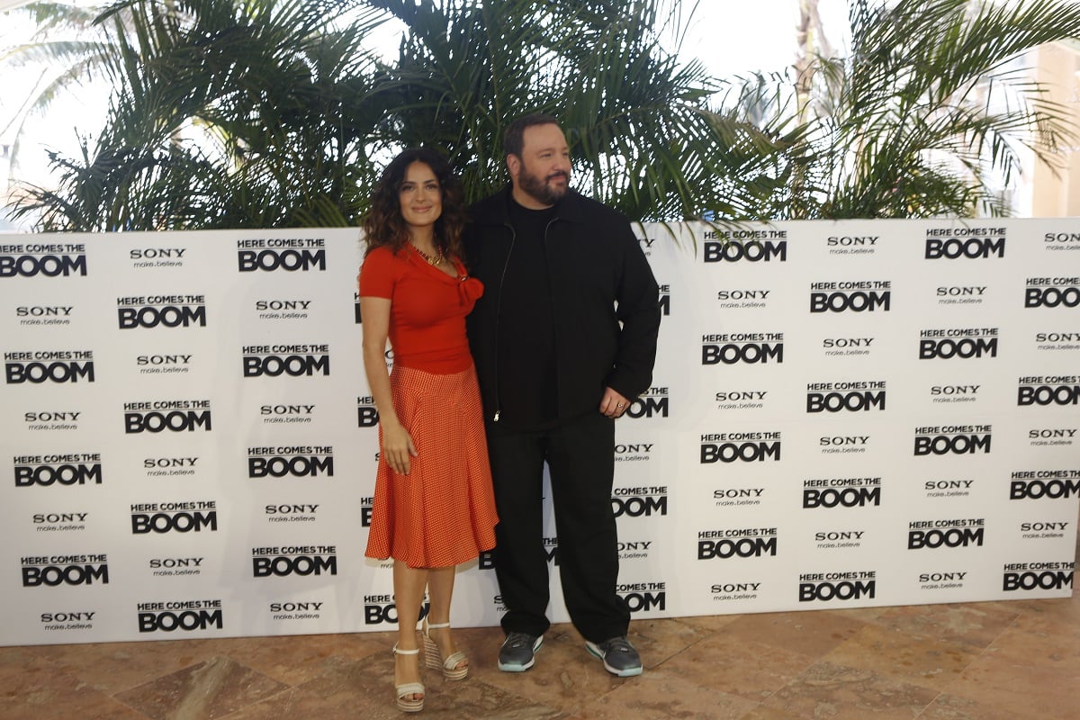 Kevin James and Salma Hayek at a photocall.