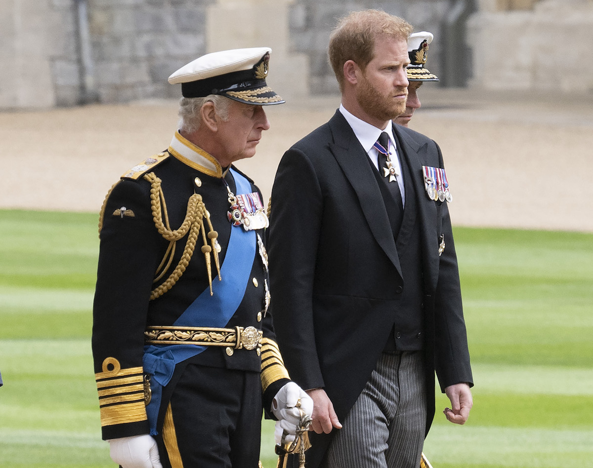 King Charles III and Prince Harry, who can deputize for King Charles III as a counsellor of state, at Queen Elizabeth II's funeral