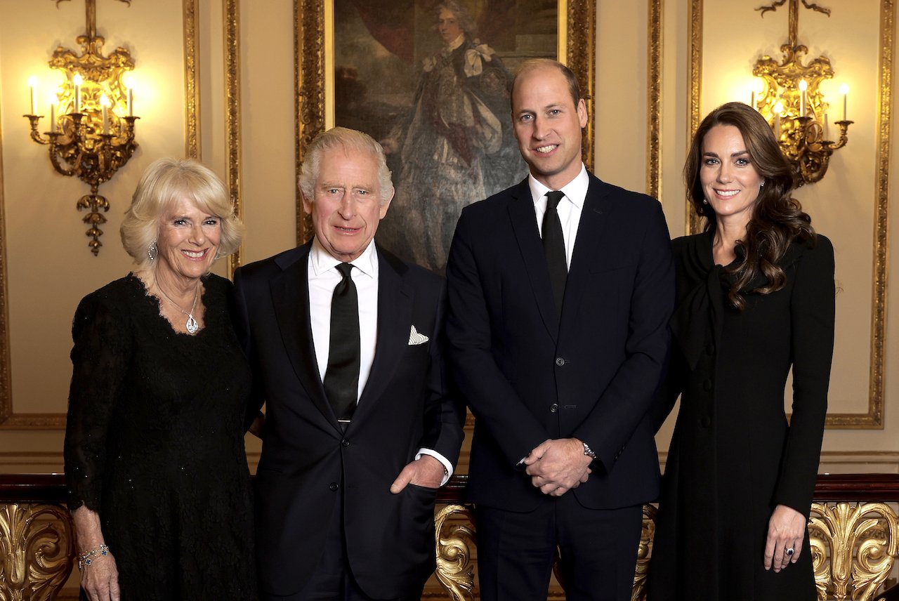 Camilla, Queen Consort, King Charles III, Prince William, Prince of Wales, and Kate Middleton, Princess of Wales, pose for a photo ahead of their Majesties the King and the Queen Consort’s reception for Heads of State and Official Overseas Guests at Buckingham Palace on September 18, 2022, in London, England.