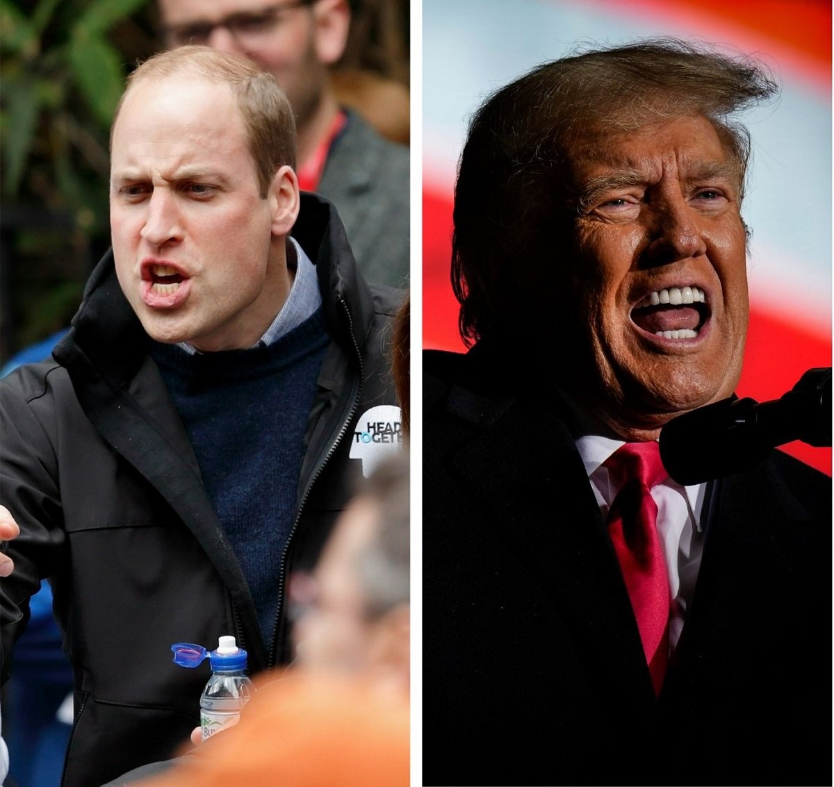 (L): Prince William, who was furious over Donald Trump's comments about Kate Middleton sunbathing topless, at London marathon, (R): Donald Trump speaking at rally