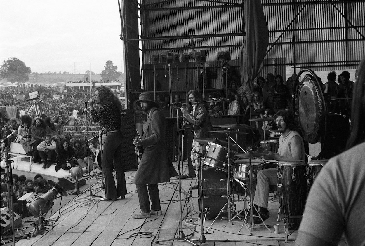 Led Zeppelin, whose worst concert kept them from returning to the country where it took place, perform at the 1970 Bath Festival.