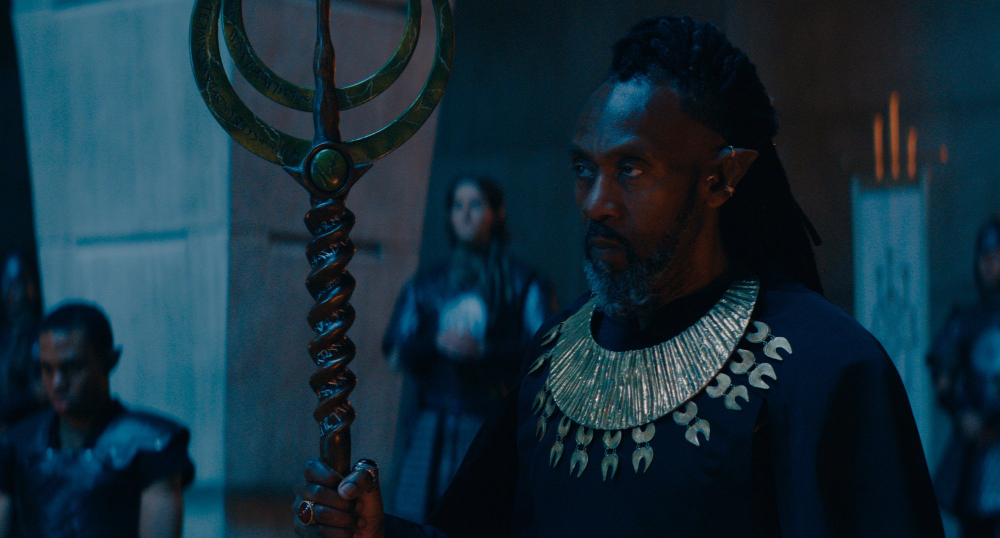 Lenny Henry as Chief Sage Balor in 'The Witcher Blood Origin' and monoliths.