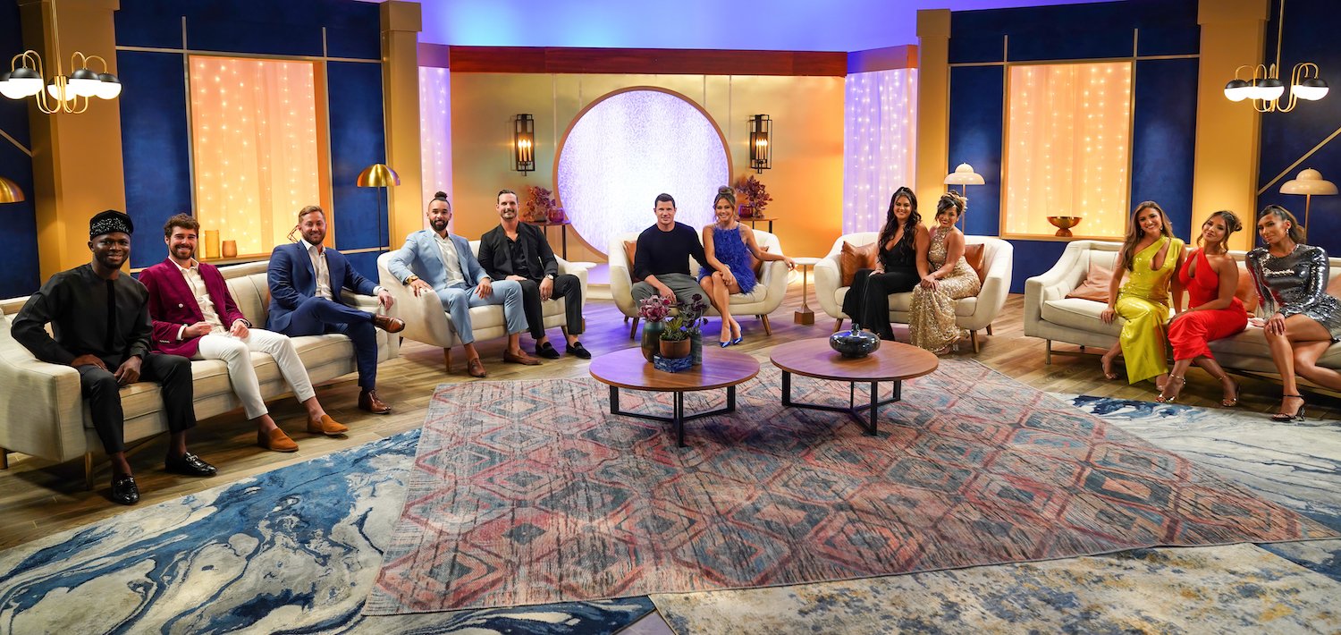 The 'Love Is Blind'Season 3 cast sit together on stage at the reunion. The 'Love Is Blind' Season 3 finale and reunion premieres on Nov. 9.