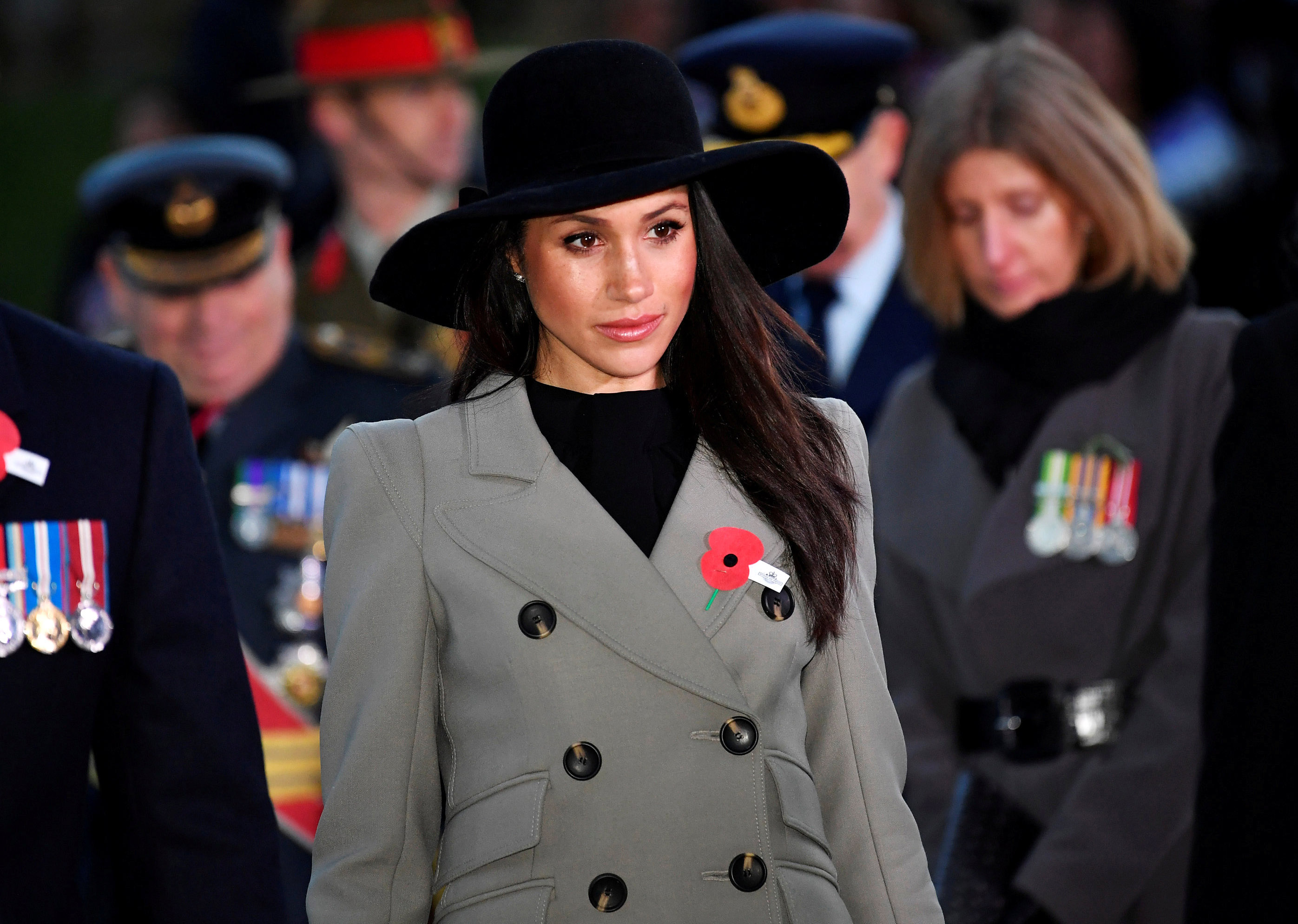 Meghan Markle attends the Dawn Service at Wellington Arch to commemorate Anzac Day.