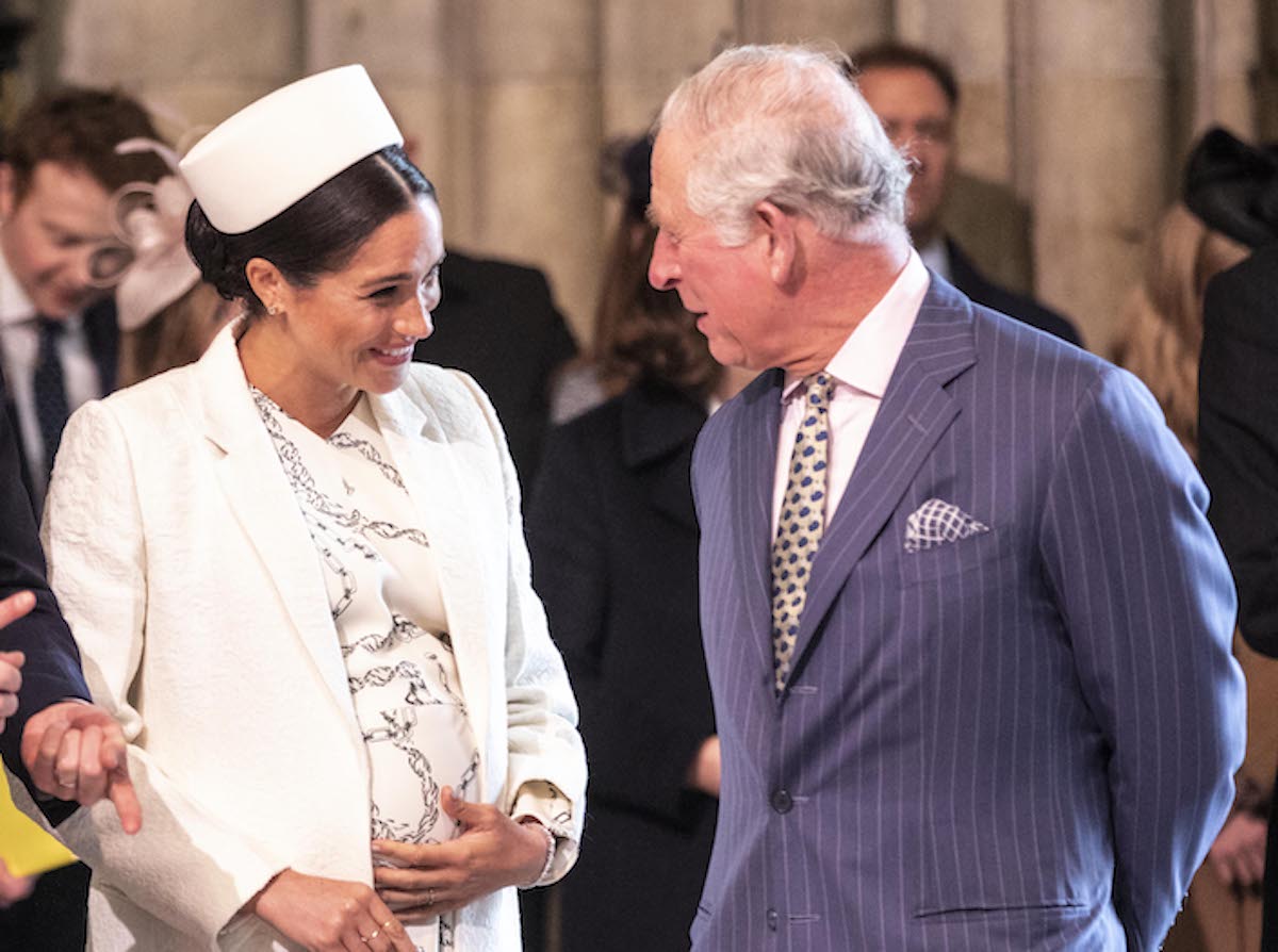 Meghan Markle, who King Charles III described as 'completely charming, absolutely delightful' after meeting her, according to Christopher Andersen's 2022 King Charles III biography, talk during Commonwealth Day 2019 celebration