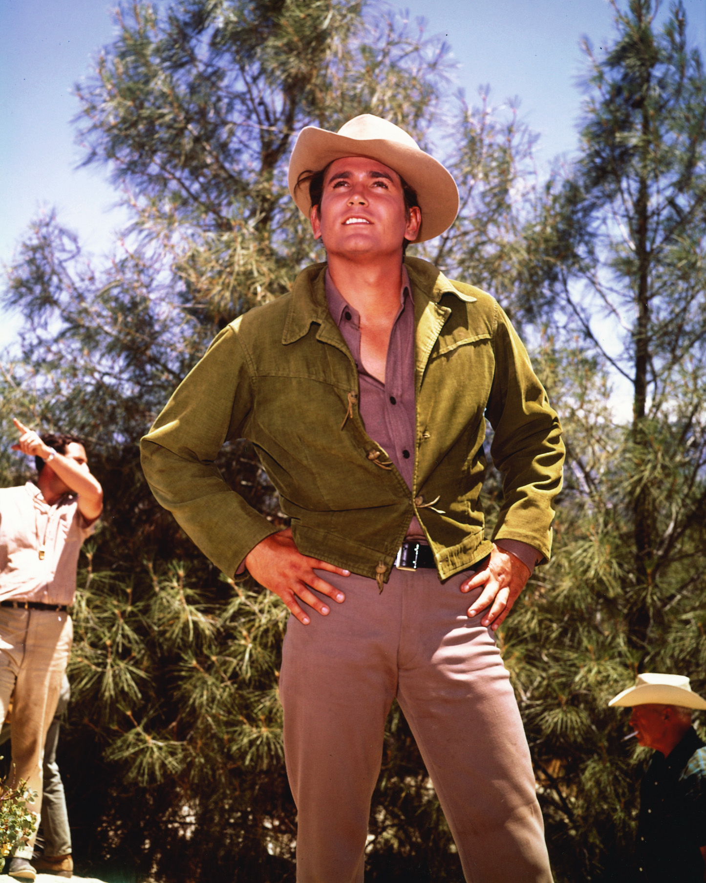 Michael Landon with his hands on his hips on 'Bonanza'