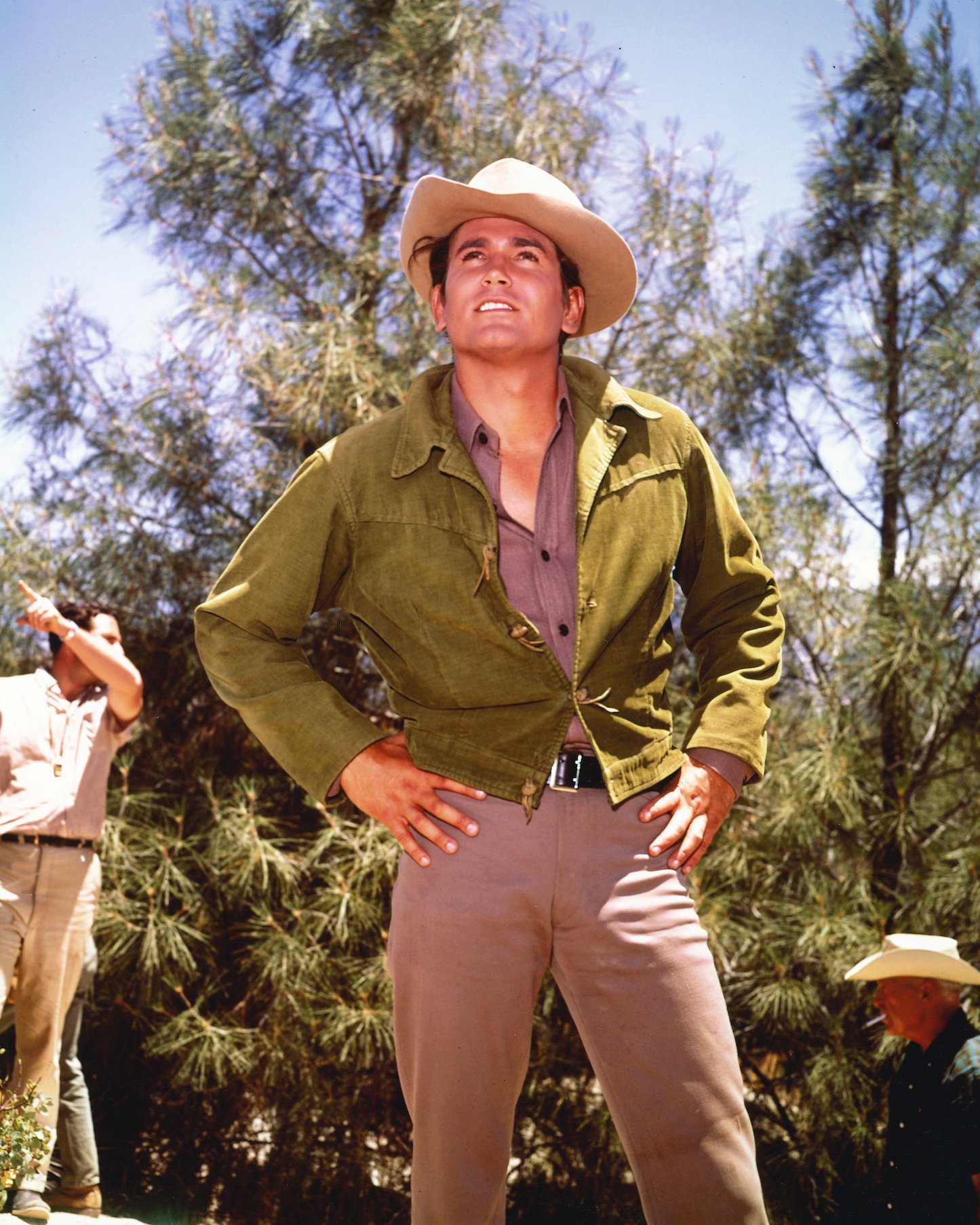 Michael Landon with his hands on his hips on 'Bonanza'