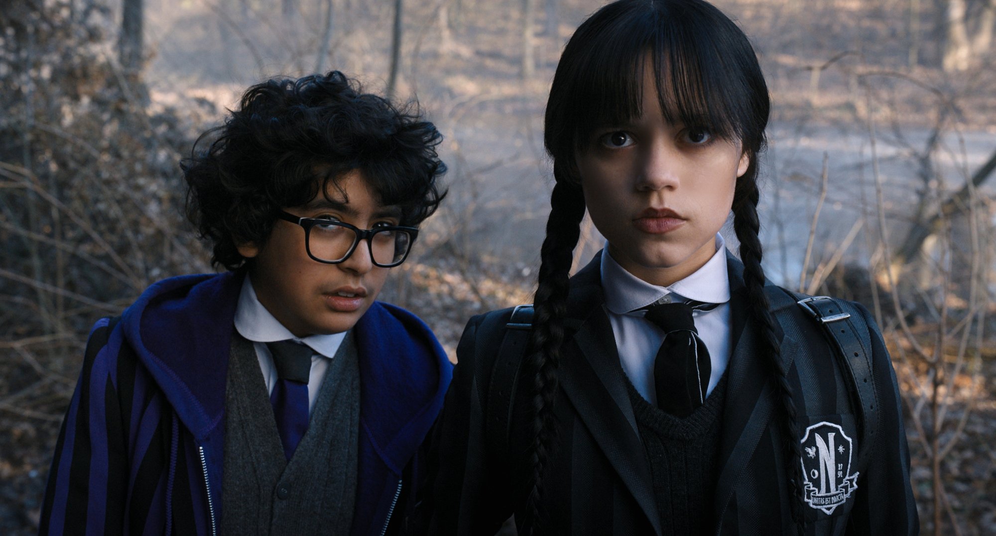 Moosa Mostafa and Jenna Ortega in the Netflix series 'Wednesday.'