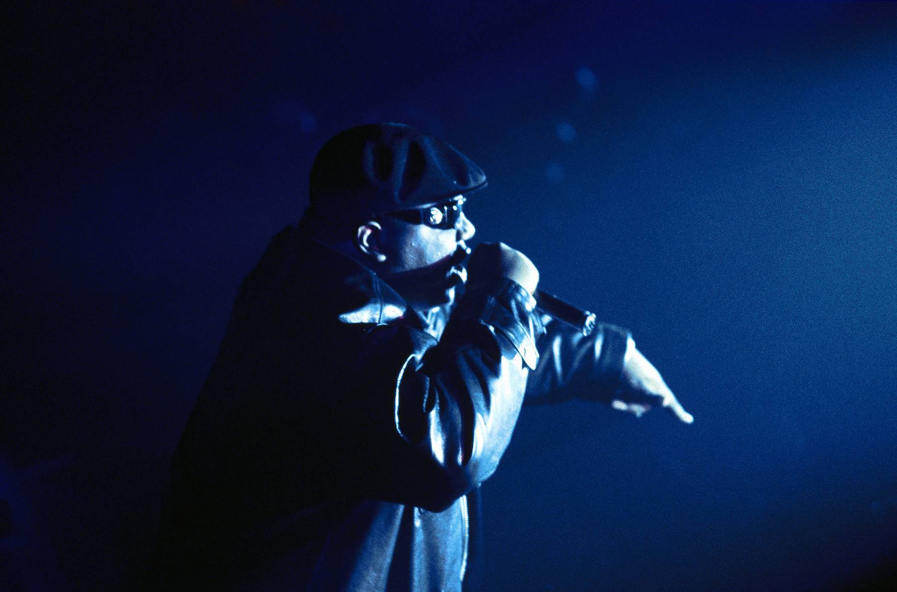 The Notorious B.I.G., rapper of 'Big Poppa,' performing on stage