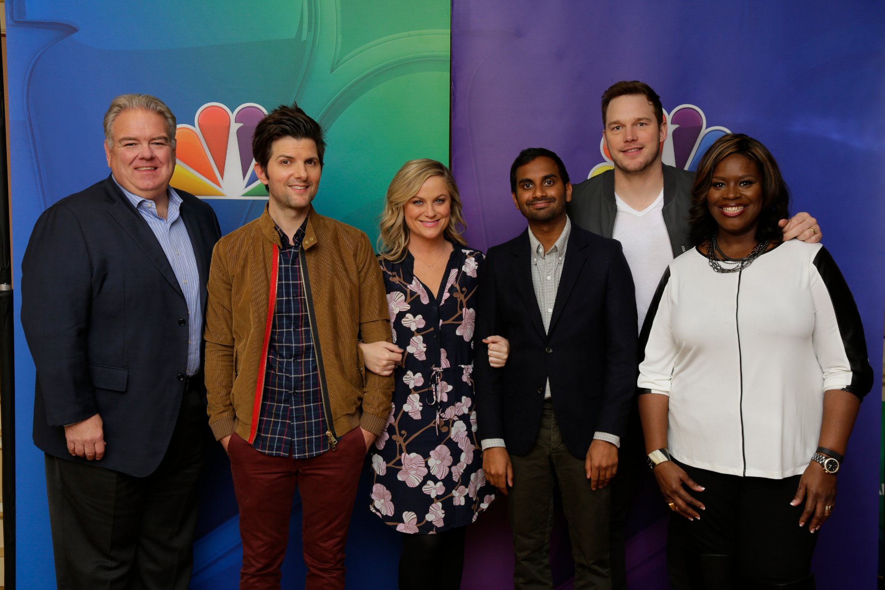 'Parks and Recreation' cast members Jim O'Heir, Adam Scott, Amy Poehler, Aziz Ansari, Chris Pratt, and Retta for our article about how the show almost had a different name.