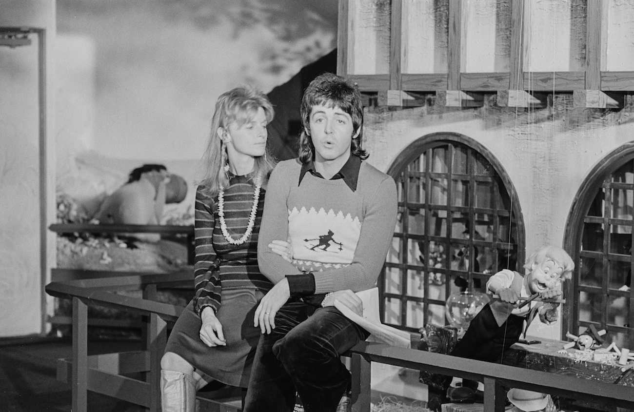 Paul McCartney and his wife, Linda, filming a Christmas special for the BBC, 1973. 