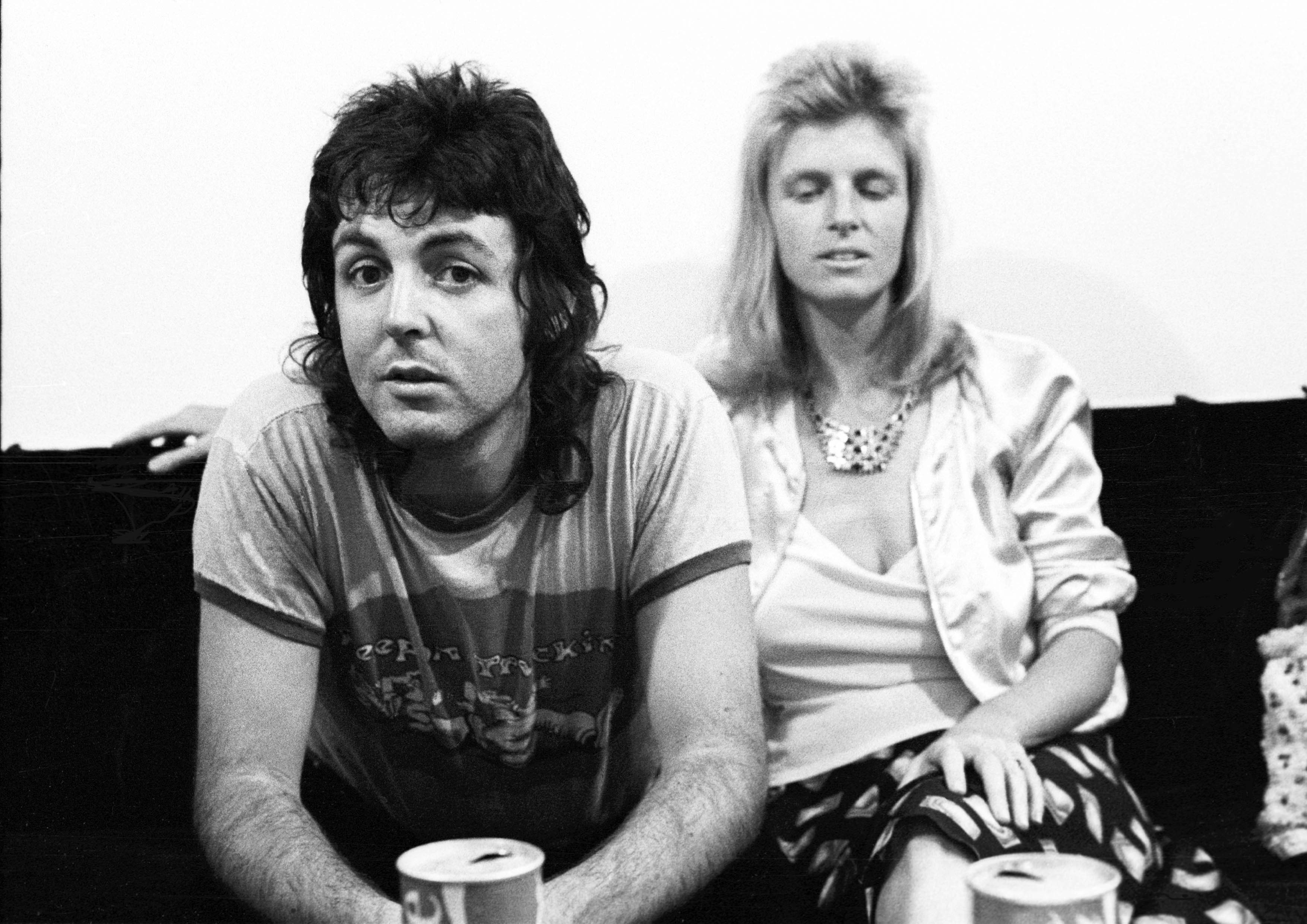 Paul McCartney and wife Linda McCartney from wings backstage at Newcastle City Hall in England