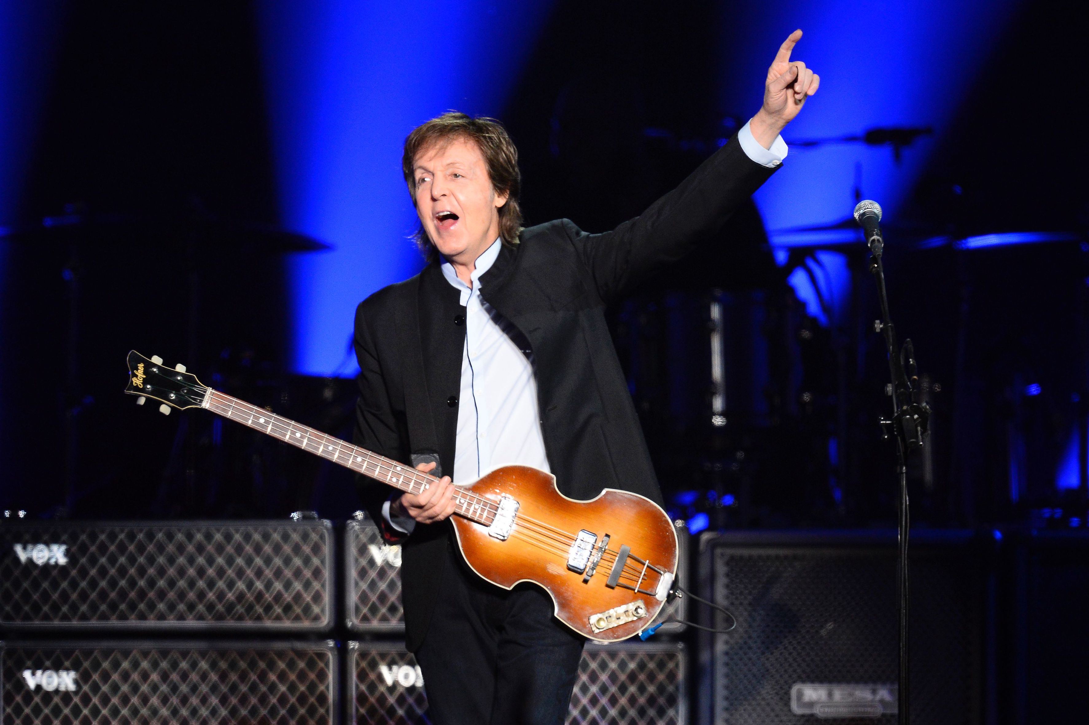 Paul McCartney performs on stage at the Bercy stadium in Paris