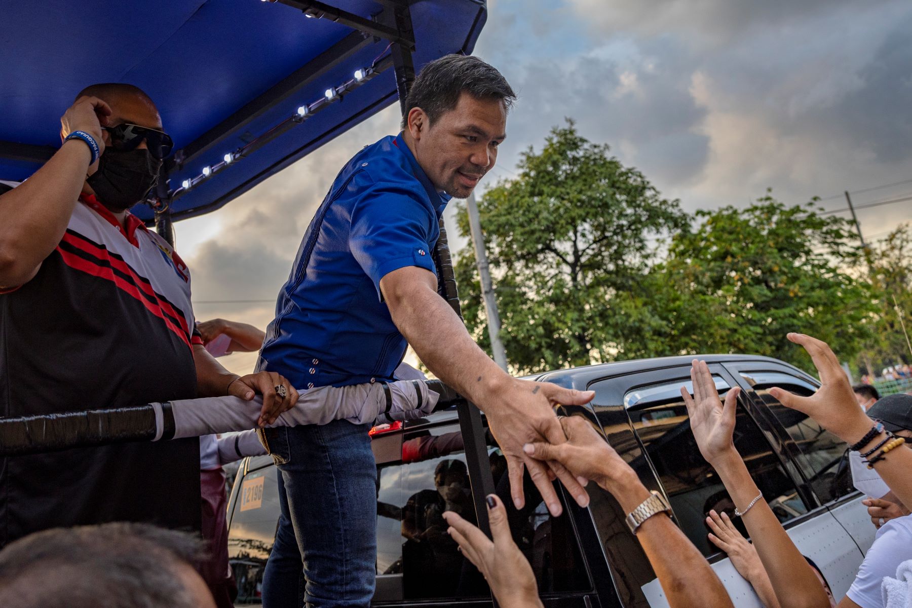 Philippines Presidential Candidate and boxer Manny Pacquiao on a campaign motorcade in Manila
