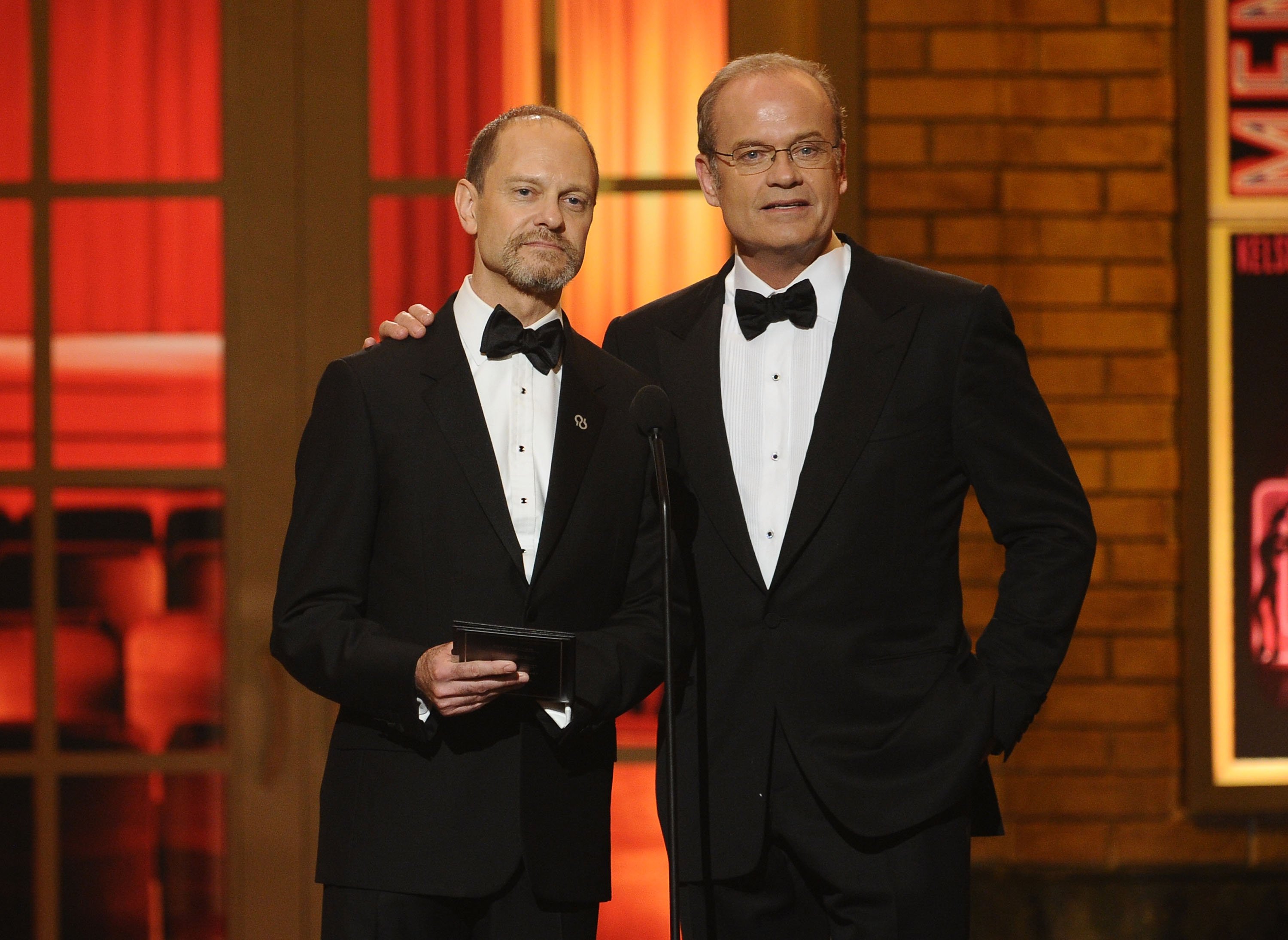 David Hyde Pierce and Kelsey Grammer present onstage during the 64th Annual Tony Awards at Radio City Music Hall on June 13, 2010